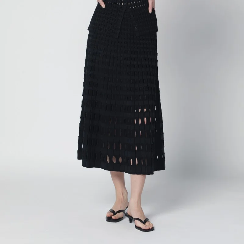 Drue black midi skirt in openwork knit - 1