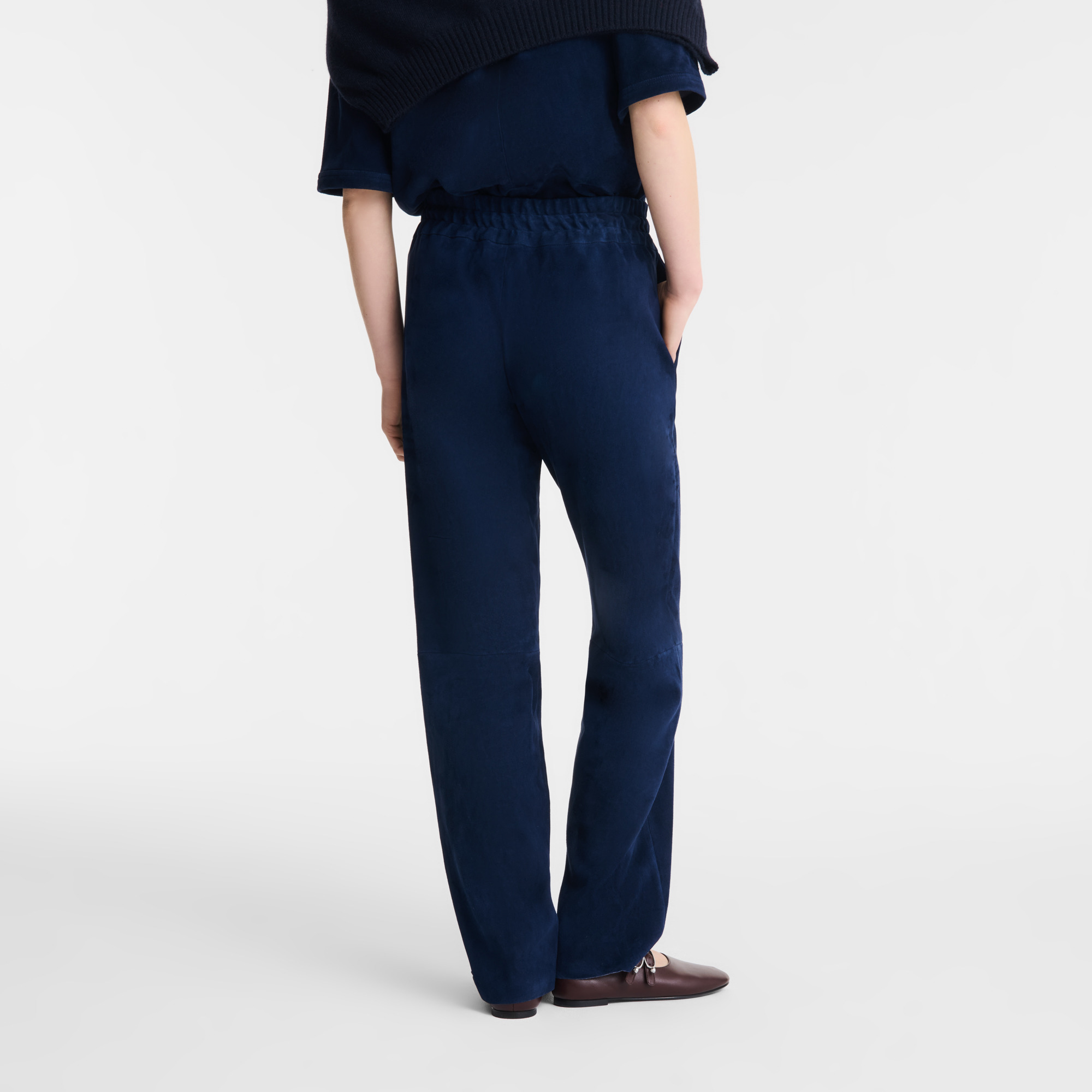 Leather straight pants Navy - Leather - 3