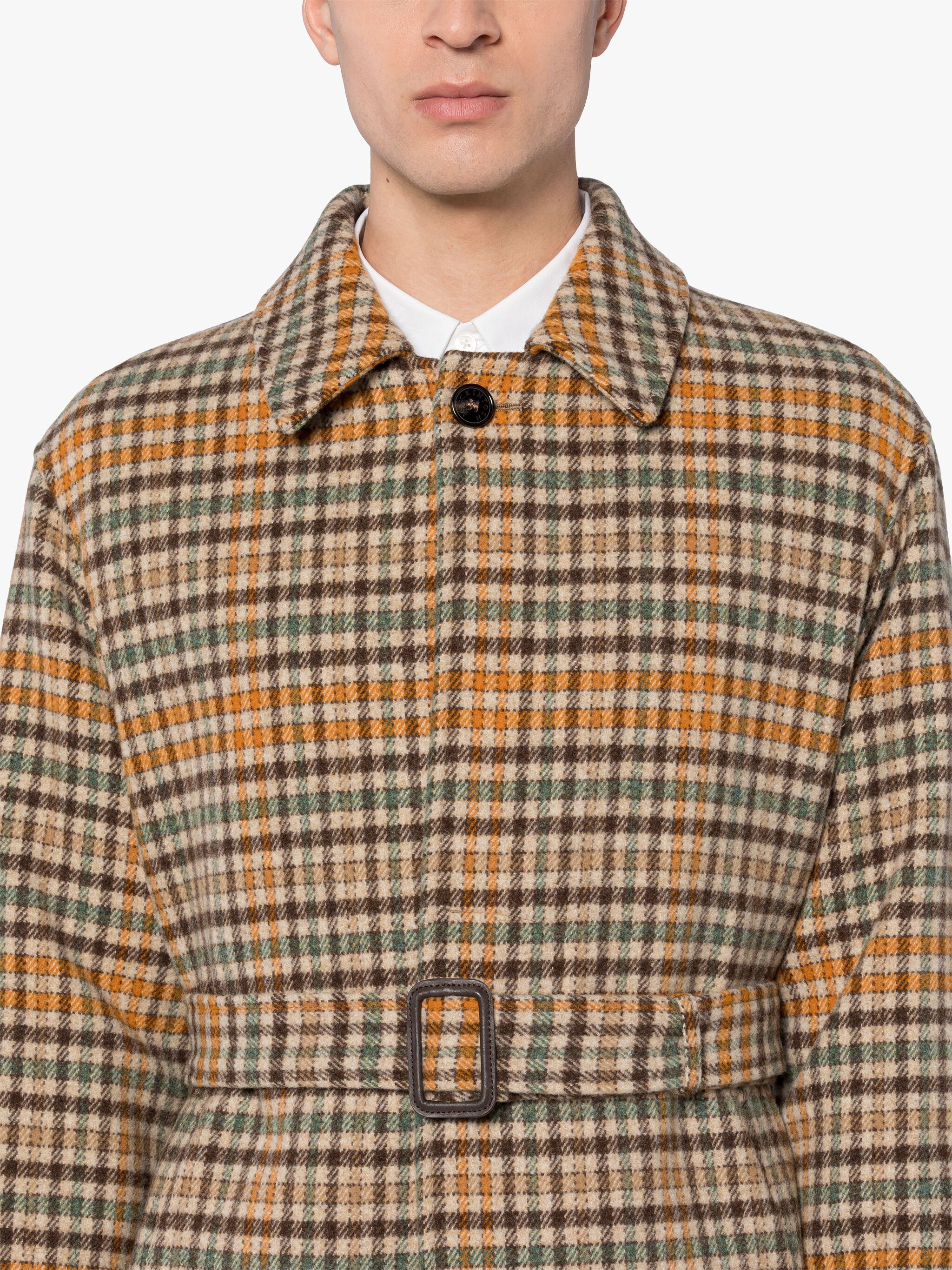 MILAN BEIGE CHECK WOOL COAT - 5