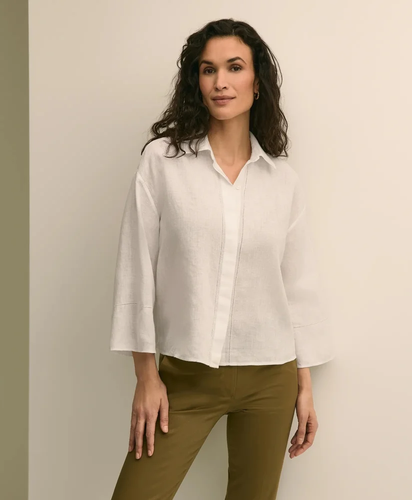 Linen Relaxed Bell-Sleeve Cropped Shirt - 1