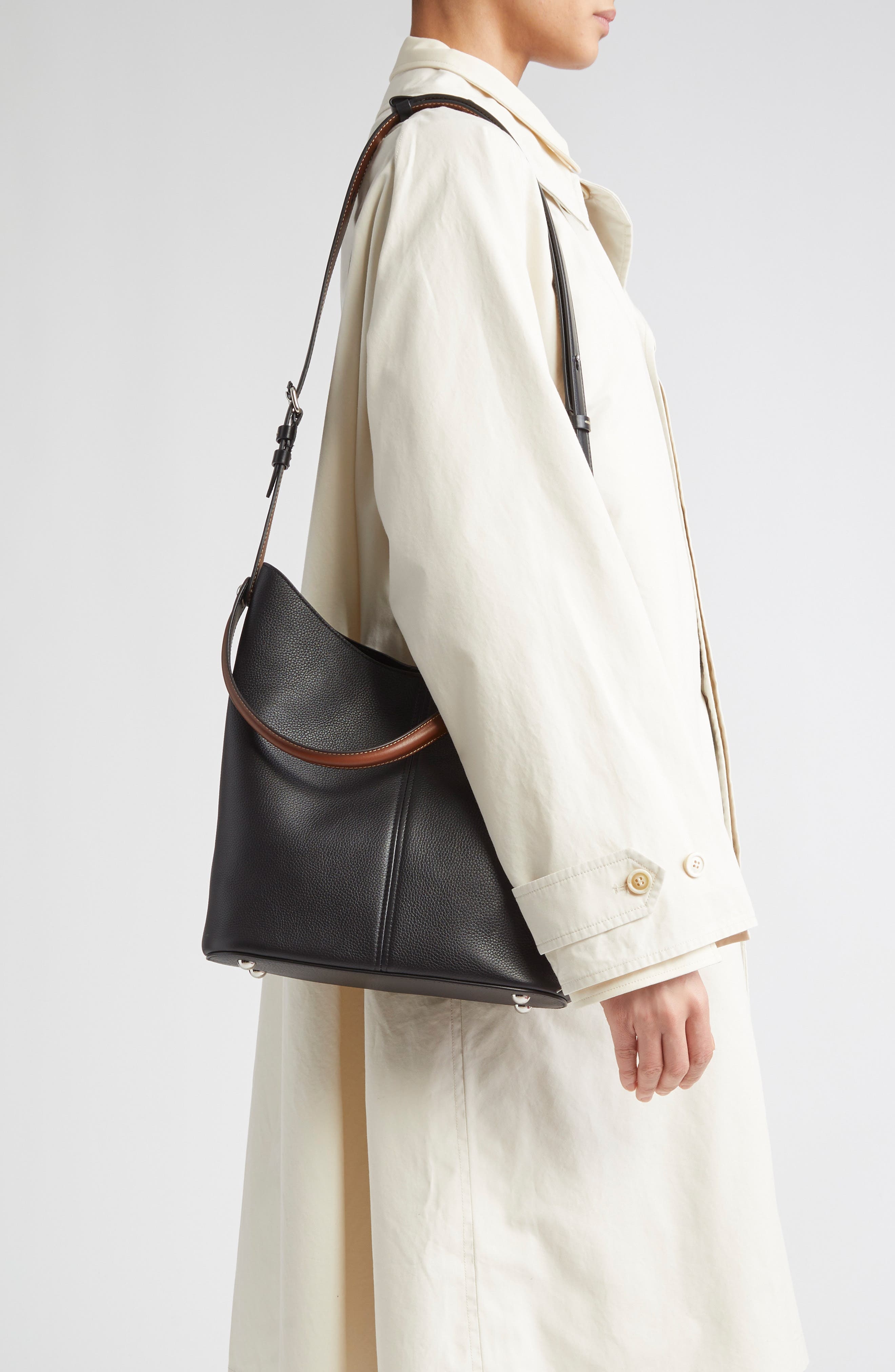Maison Margiela Dress-age Leather Hobo Bag in Black/Chestnut/Black at Nordstrom - 2