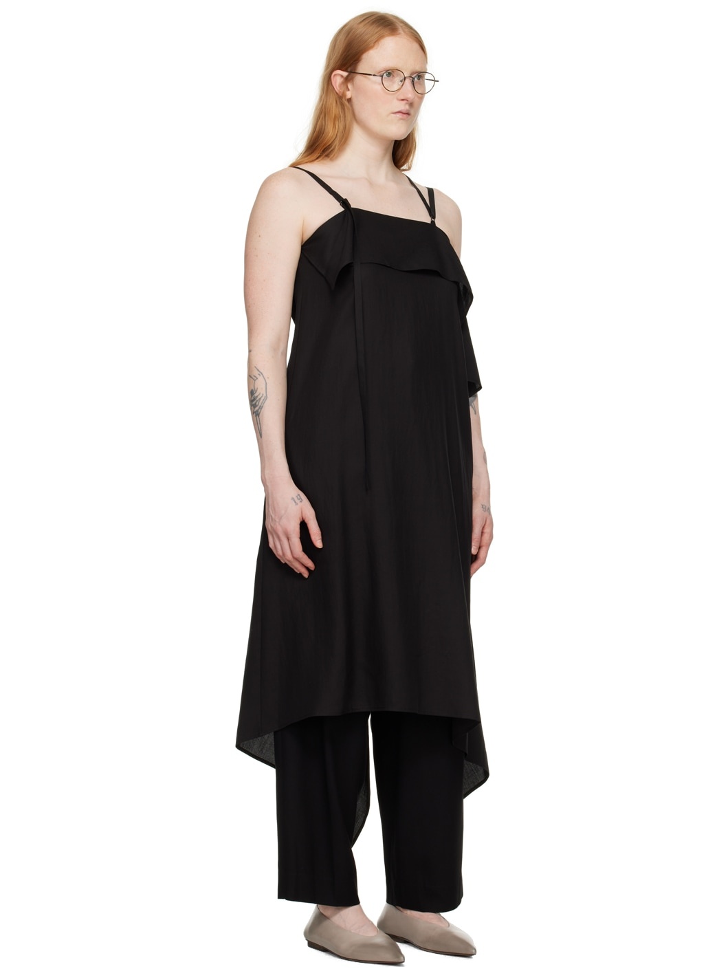 Black Lace-Up Midi Dress - 2