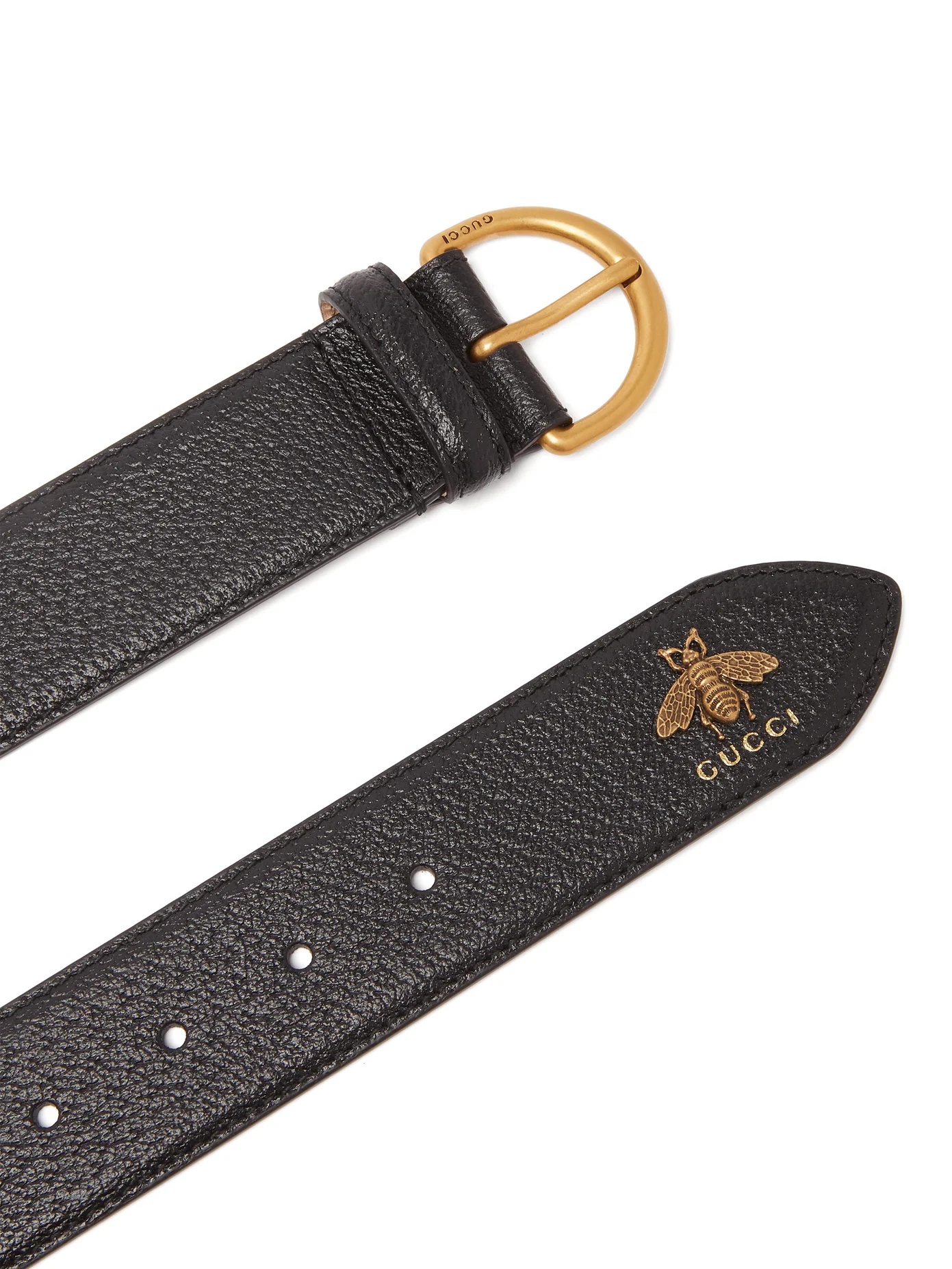 Metal bee detail grained-leather belt - 5