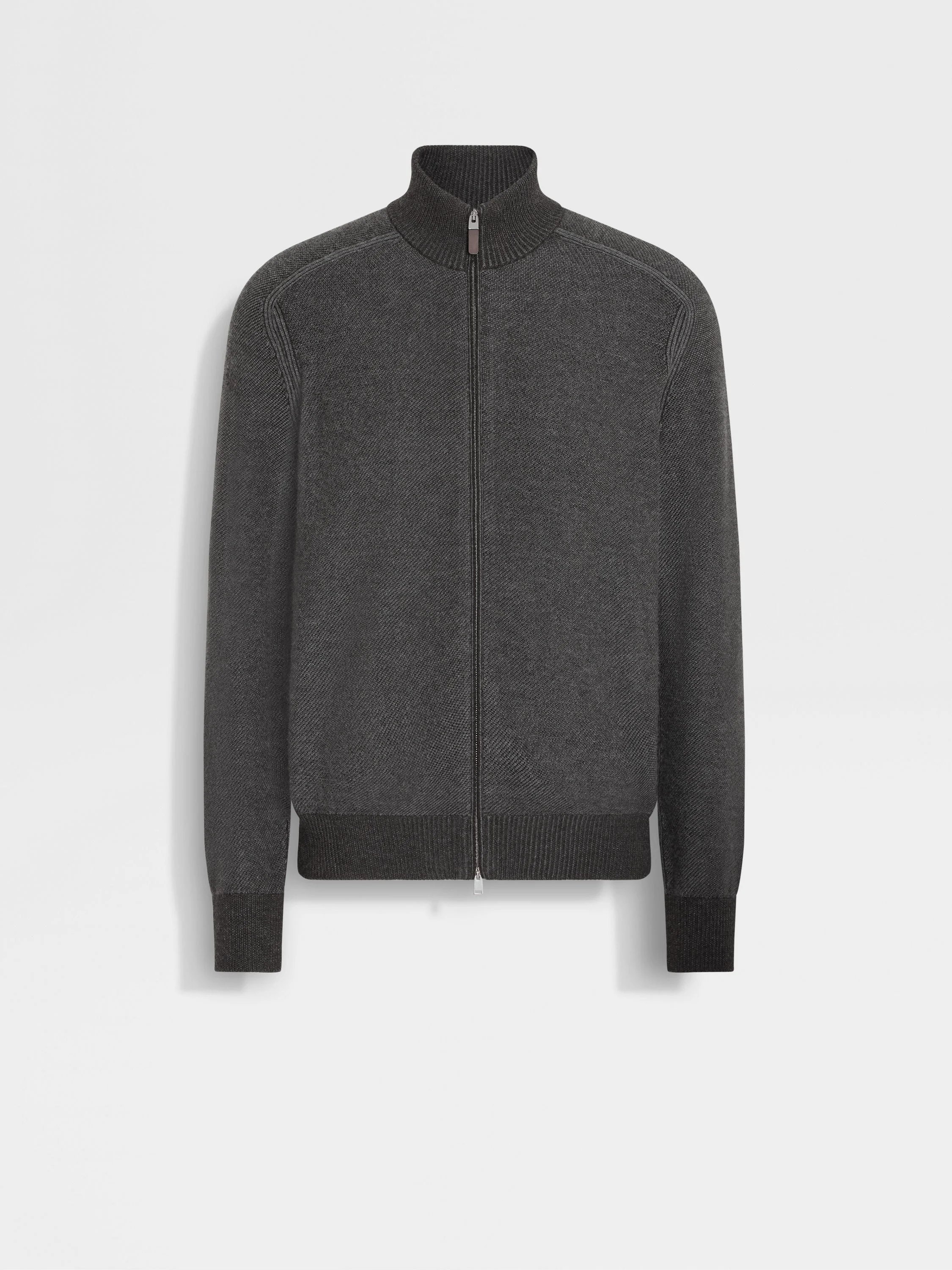 GREY AND DARK BROWN CASHSETA FULL ZIP CARDIGAN - 1