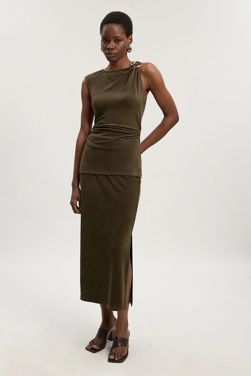 Brushed Textured Jersey Midi Pencil Skirt - 1