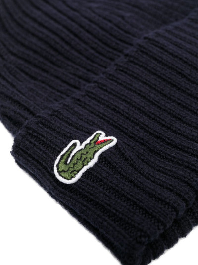 LACOSTE logo-patch ribbed-knit beanie outlook