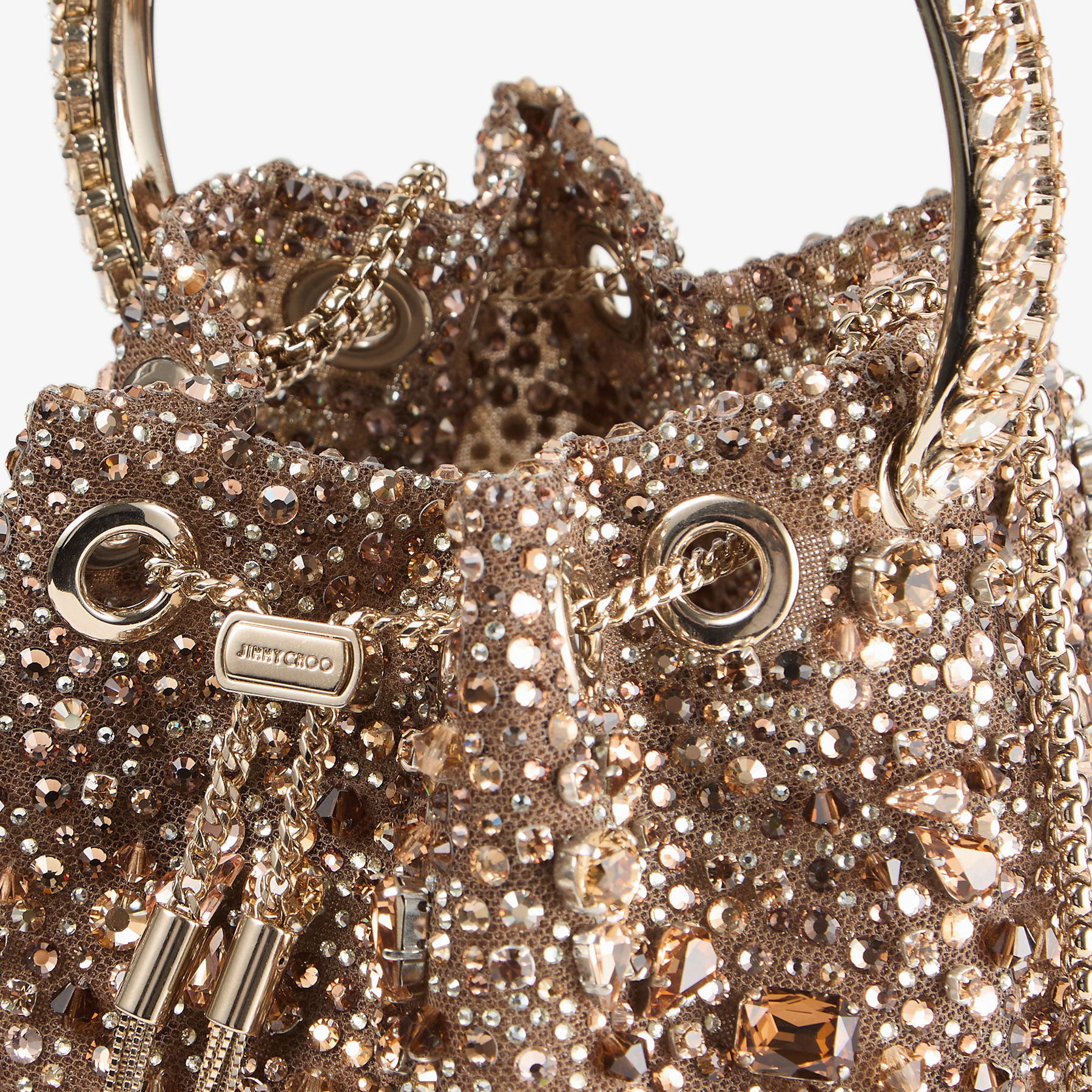 Bon Bon
Tan Metallic Crystal Mesh Handbag with Crystal Handle - 4