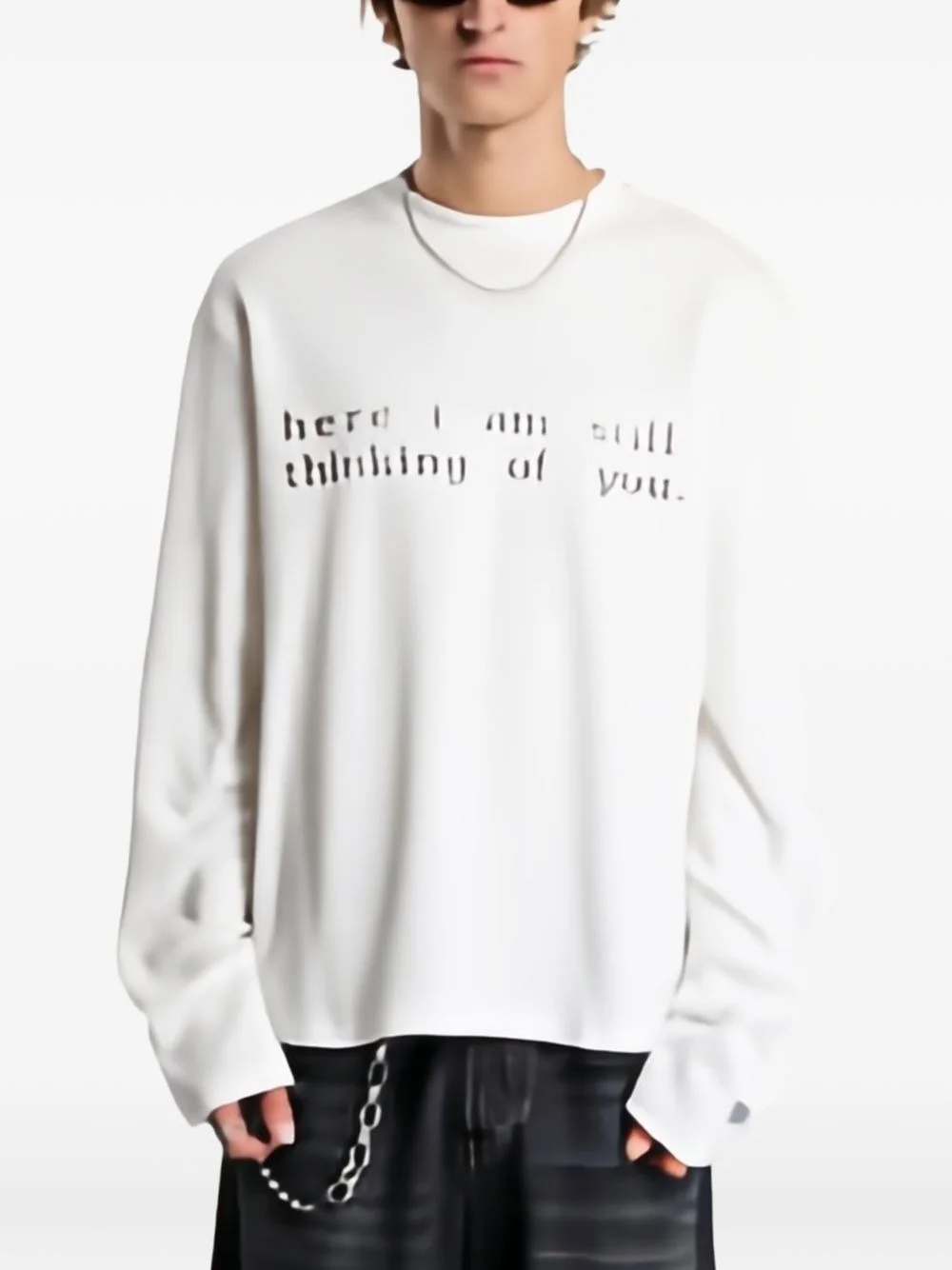 slogan-print waffle-knit T-shirt - 1