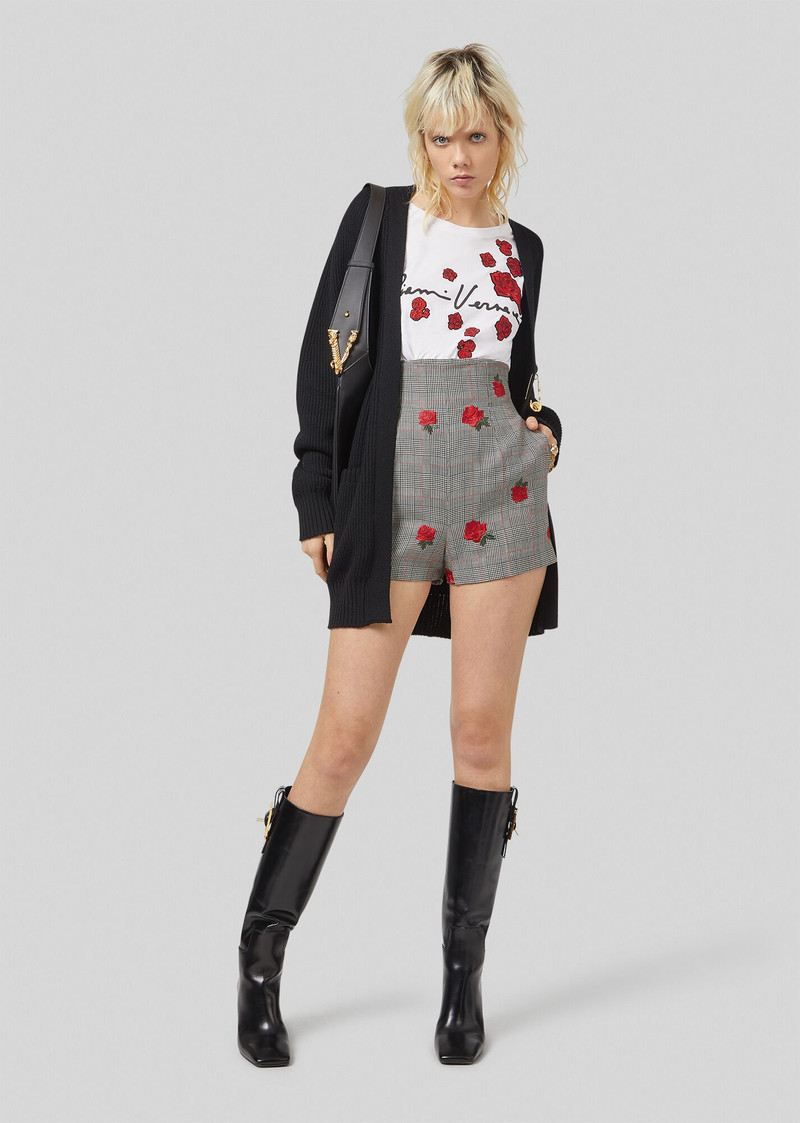 VERSACE Embroidered Roses Wool Shorts outlook