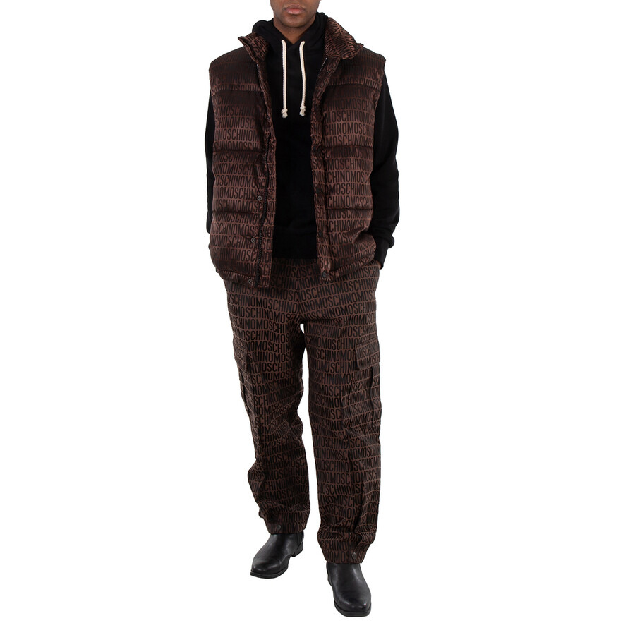 Moschino Men's Brown/Black Allover Monogrammed Cargo Trousers - 4