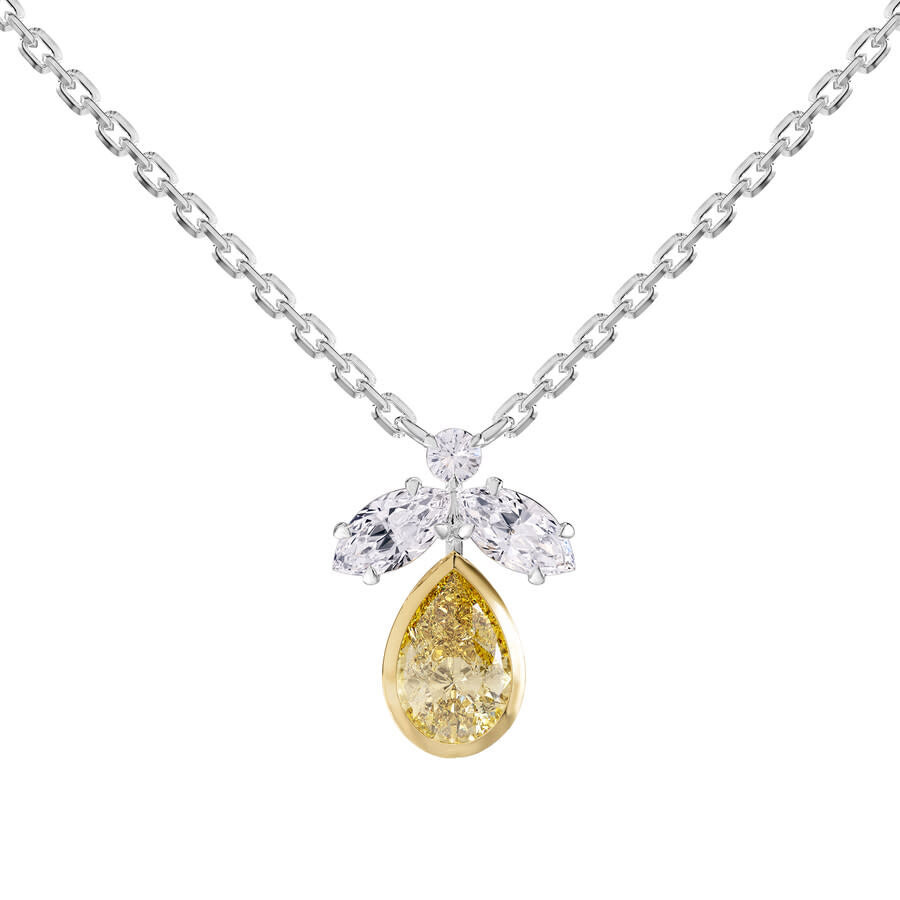 Diamond2Deal - Diamond2Deal 925 Sterling Silver Two-tone 1.4 Ct Multi Shape White & Yellow Lab Grown Diamond Pendan - 1