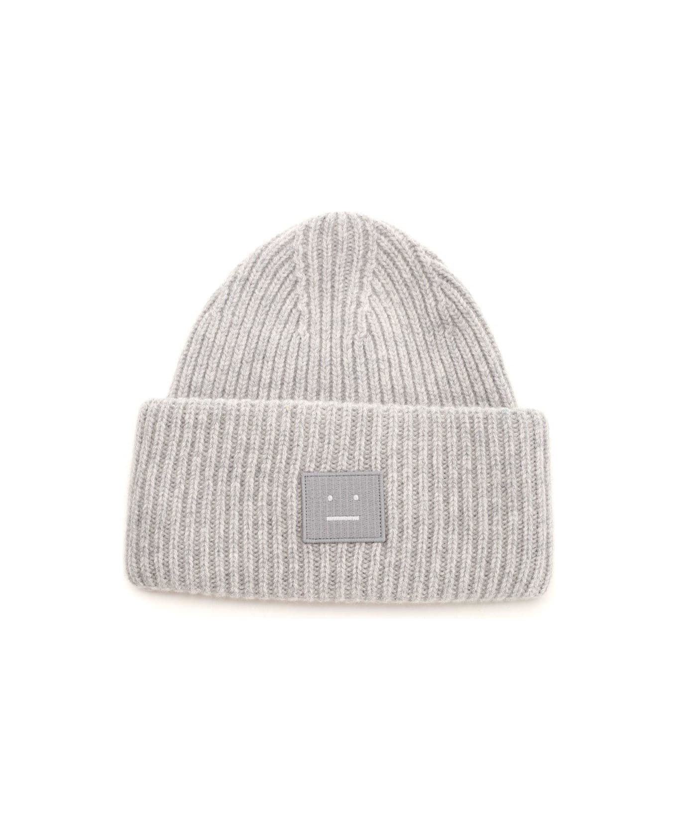 Face Logo Patch Ribbed Beanie - 1