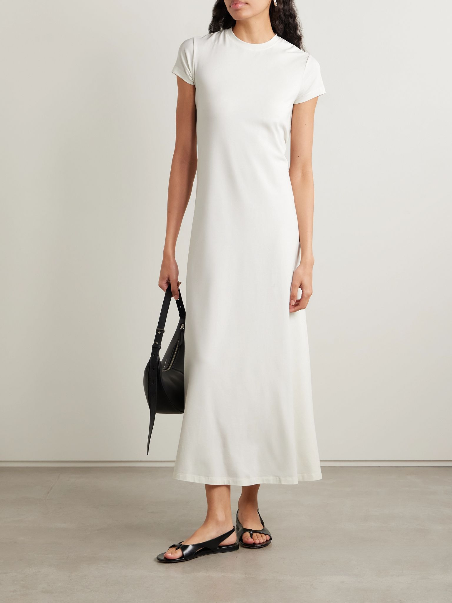 Noelle gathered cotton-blend jersey midi dress Off-white - 2