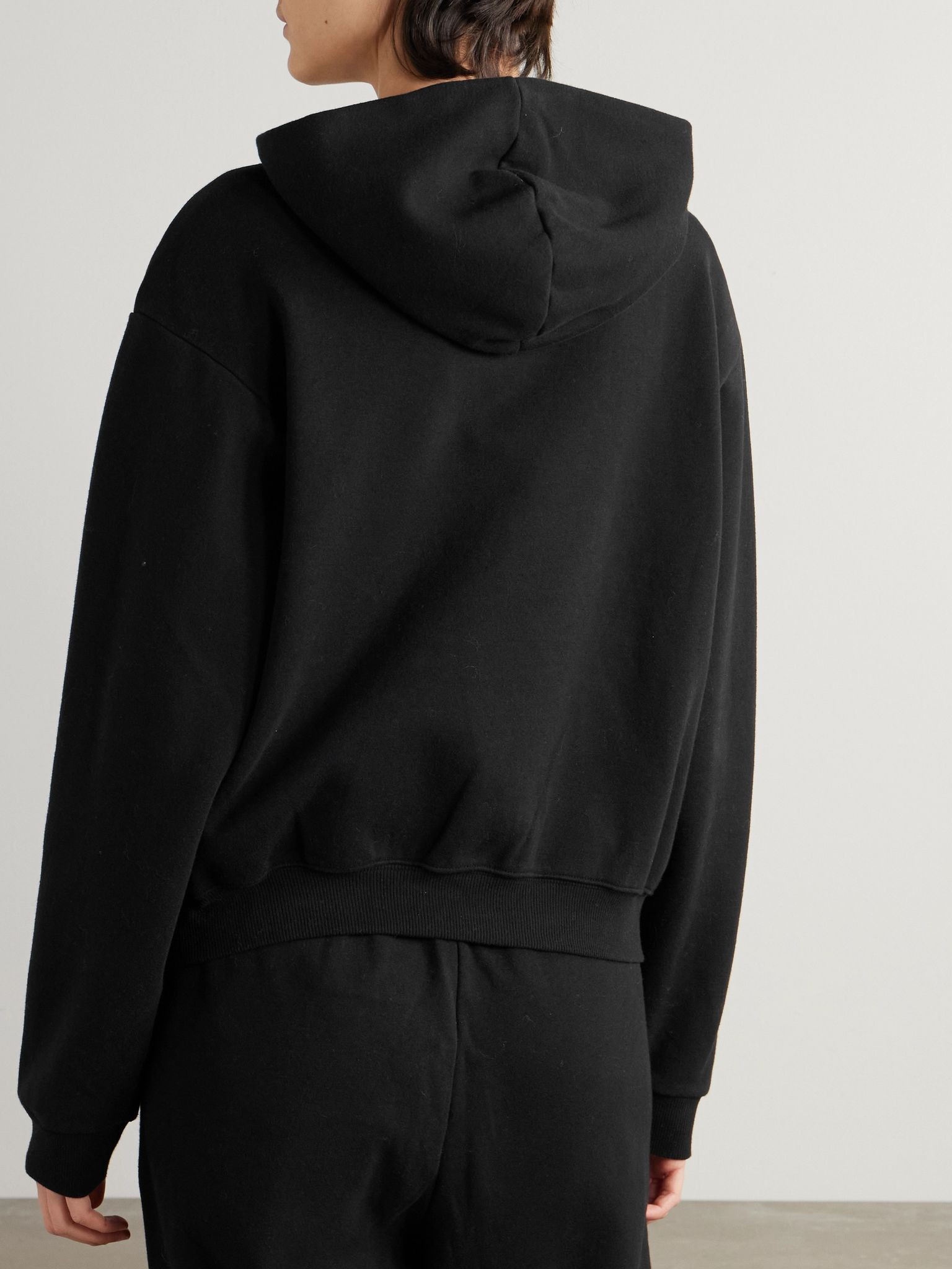 Cotton-blend jersey hoodie - Onyx Black - 3