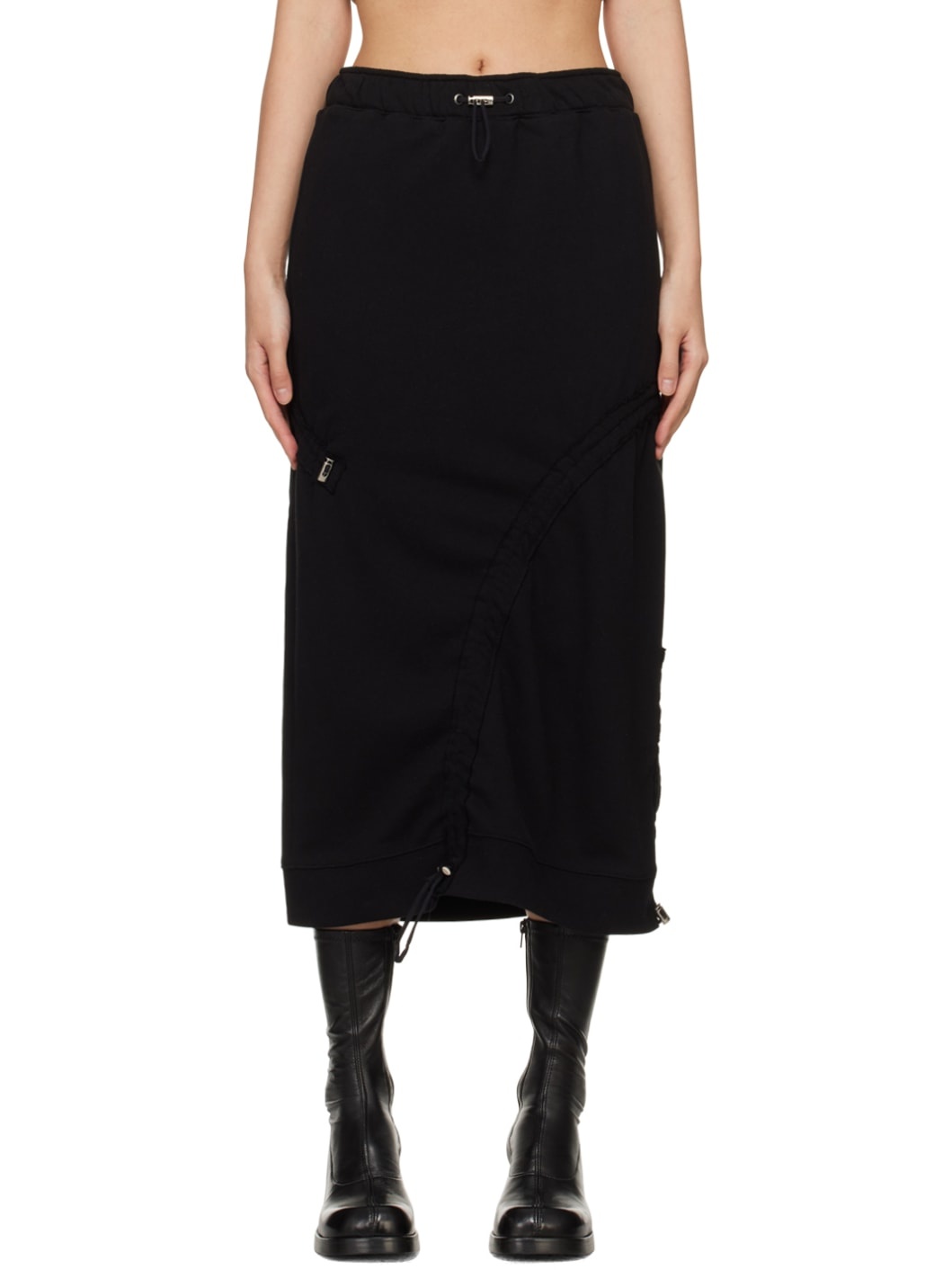 Black Shirring Midi Skirt - 1