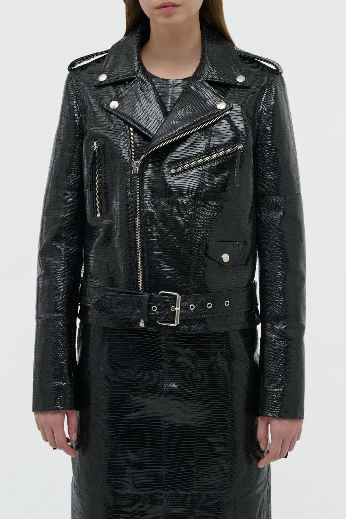 Anton Biker Jacket in Black Lizard - 6