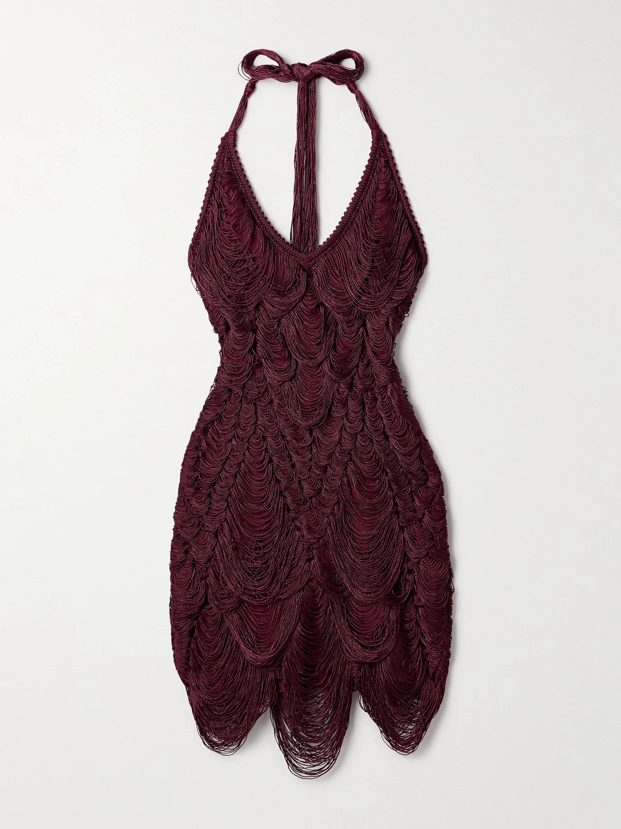 Fringed Silk-blend Halterneck Mini Dress - 1