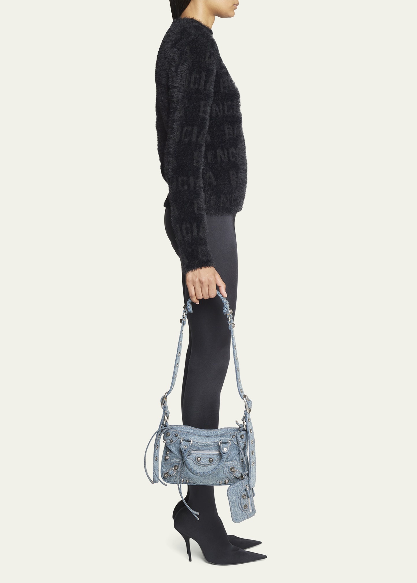 BALENCIAGA Neo Cagole Small Denim Shoulder Bag