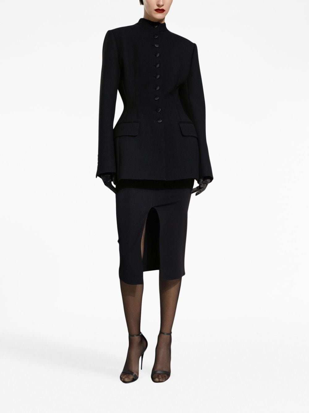 band-collar single-breasted blazer - 3
