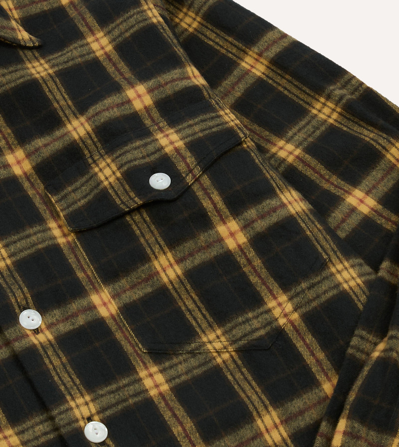 Green and Yellow Brushed Cotton Long Point Collar Work Shirt 4