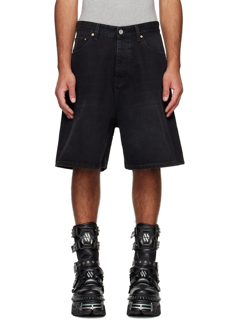 Black Button-Fly Denim Shorts 1