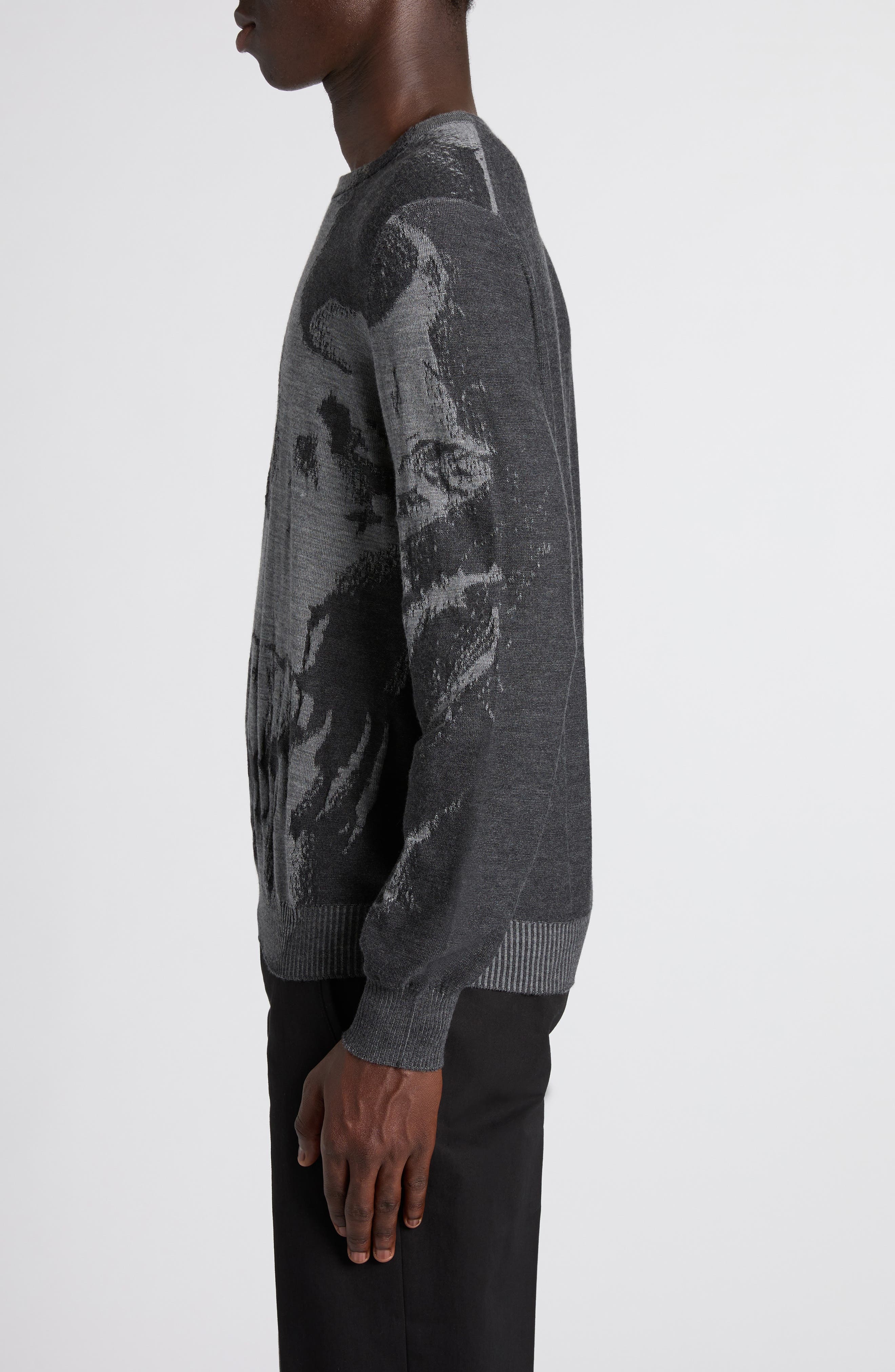 McQueen Skull Double Knit Wool Crewneck Sweater in Grey Ml/Charcoal at Nordstrom - 3