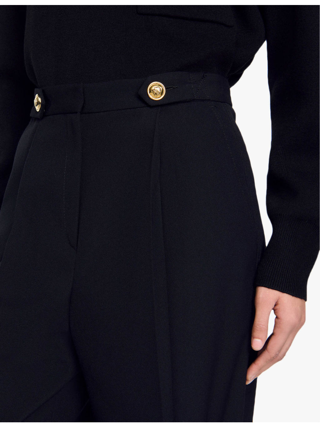 Button-embellished high-rise wool-blend trousers - 5