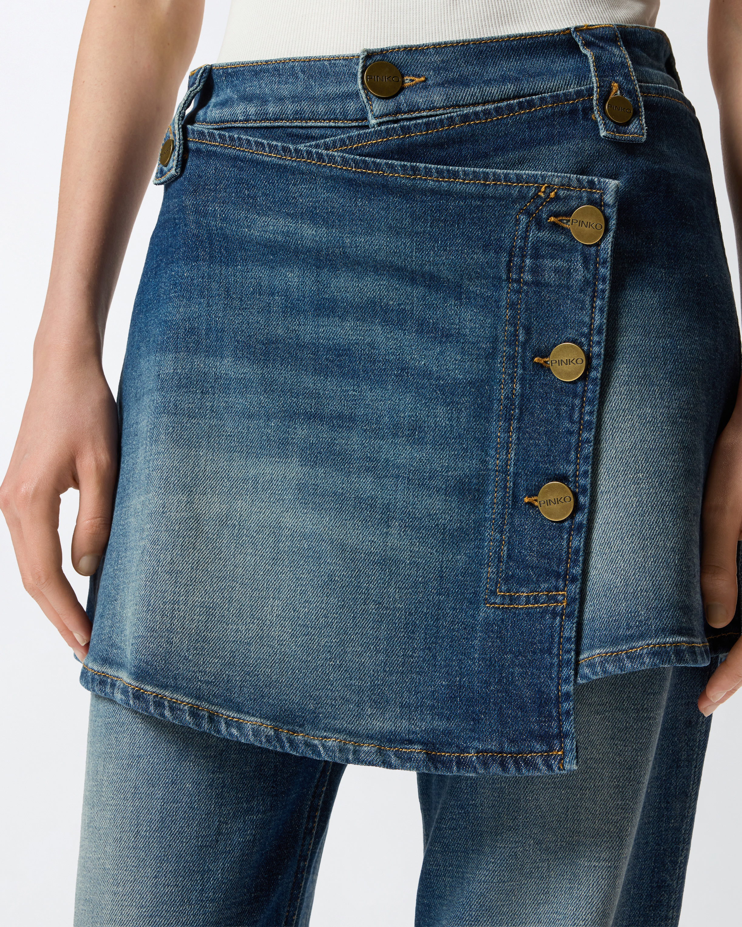 FLARED JEANS WITH REMOVABLE MINISKIRT - 5