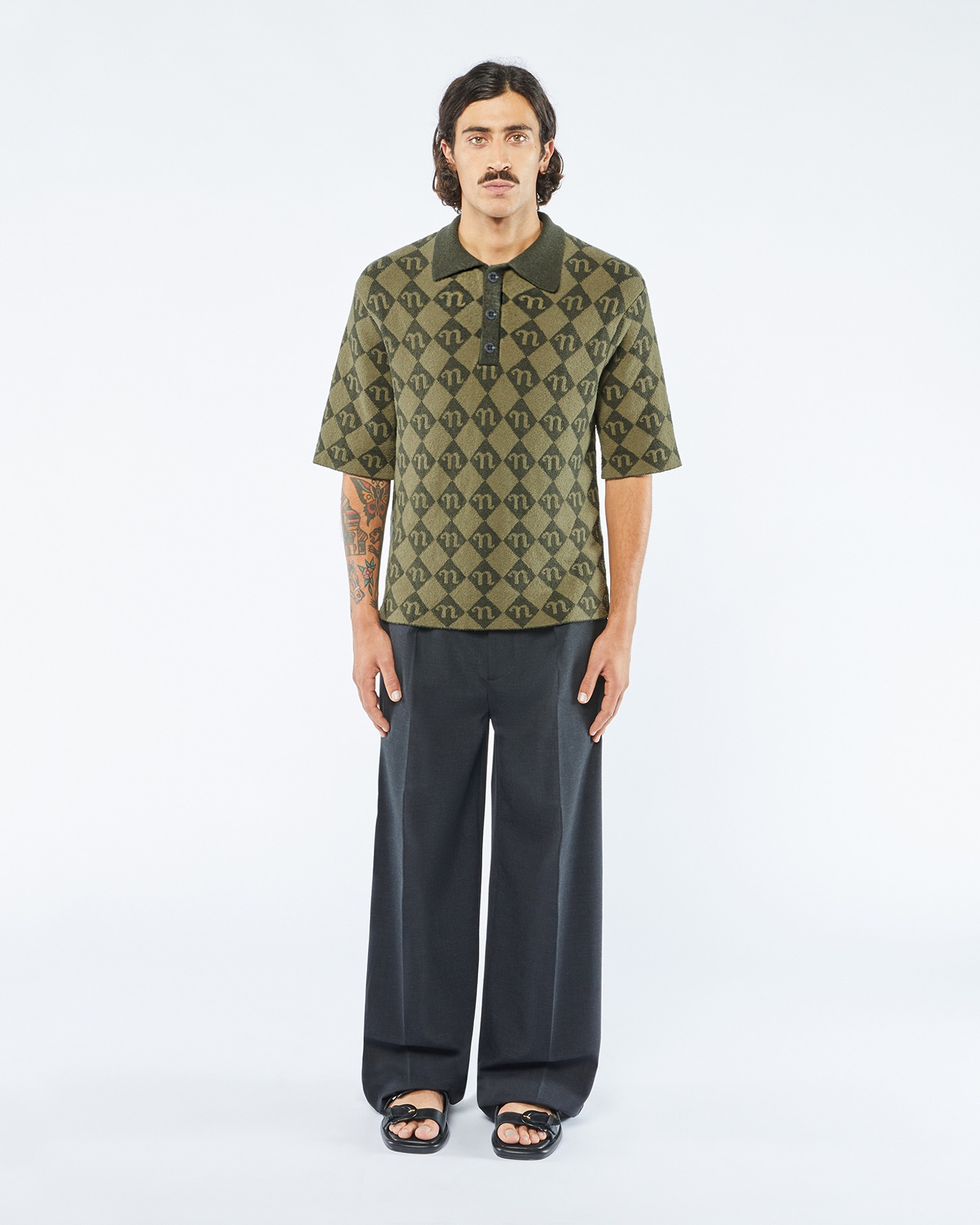CARVER - Terry-knit polo shirt- Asphalt/khaki - 2
