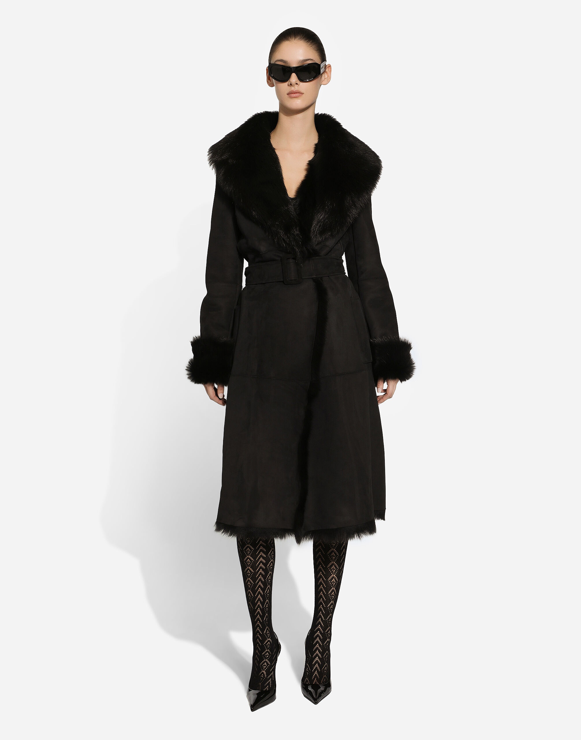 Shearling coat with belt - 2