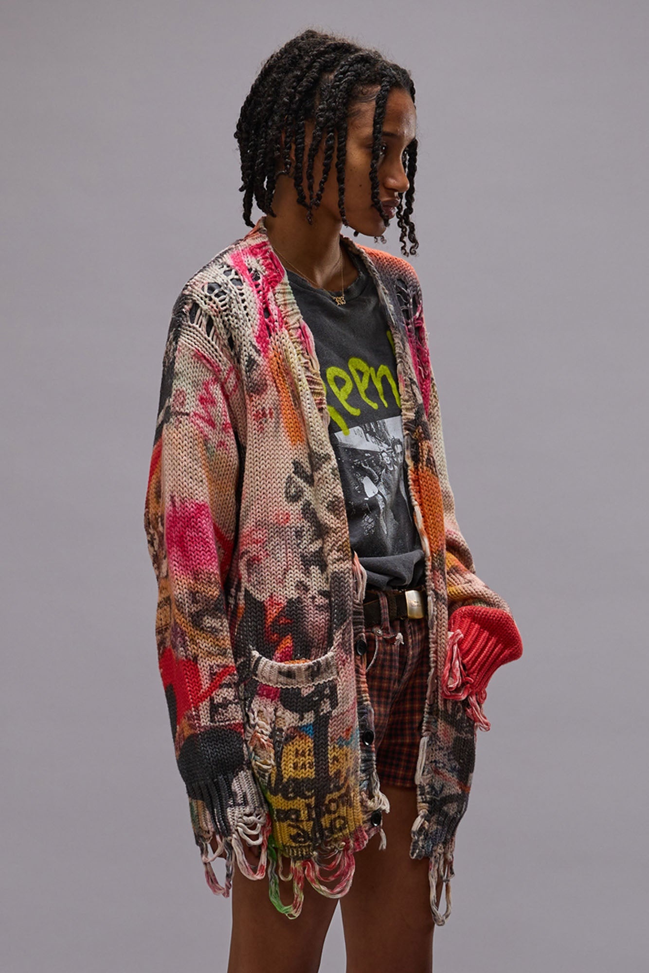 PRINTED BOYFRIEND CARDIGAN - HEART GRAFFITI PRINT - R13 - 2