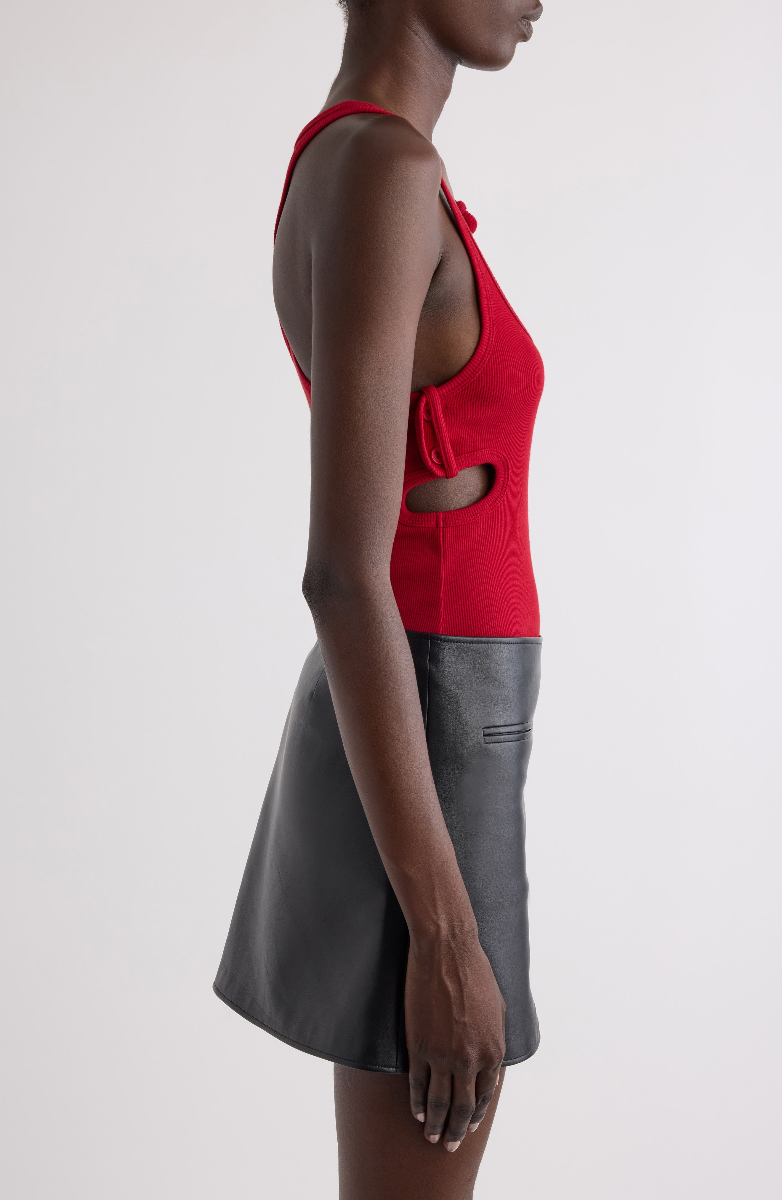 Courrèges Double Buckle Rib Tank in Ruby at Nordstrom - 4