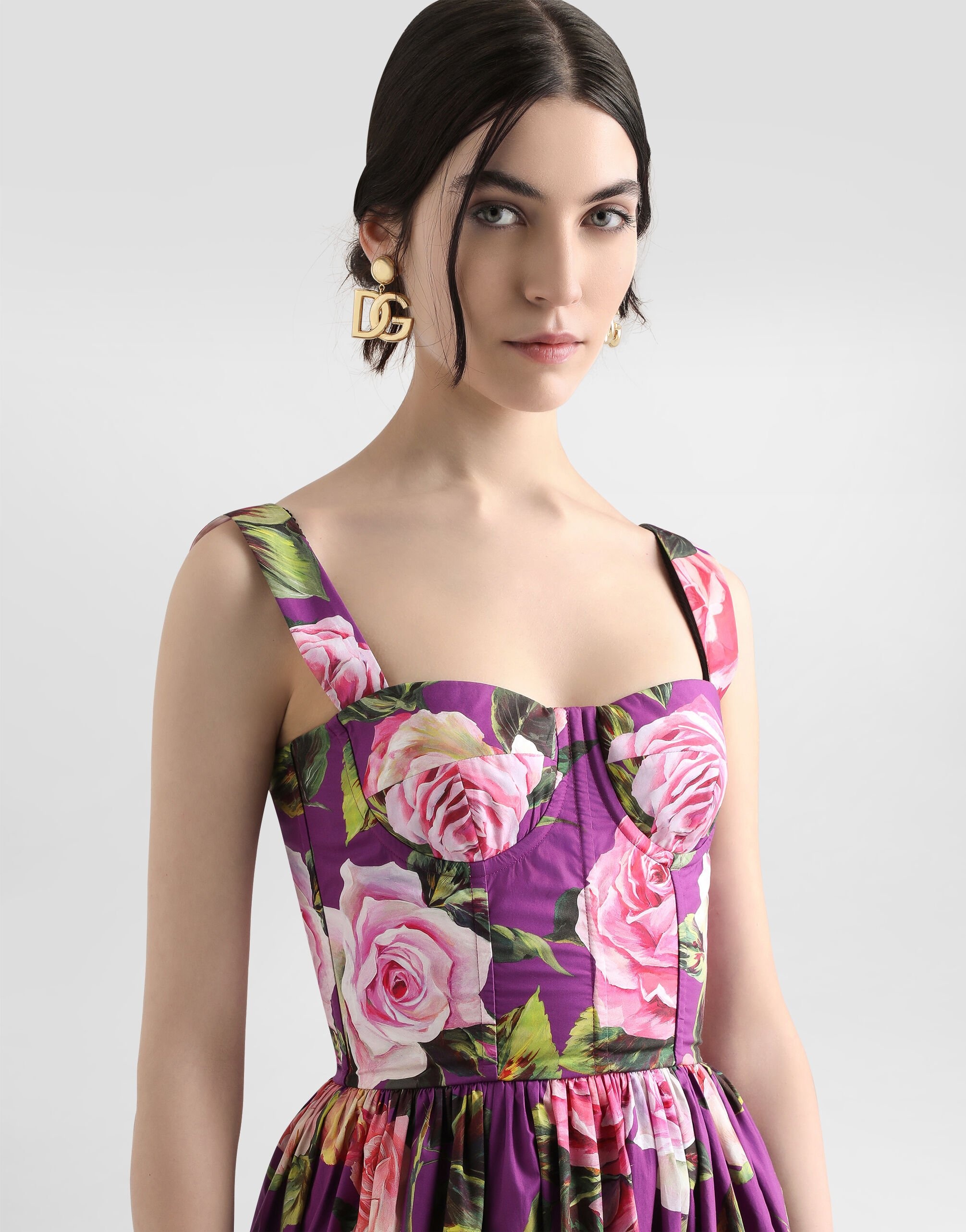 Short cotton dress with floral print and tie details - 4