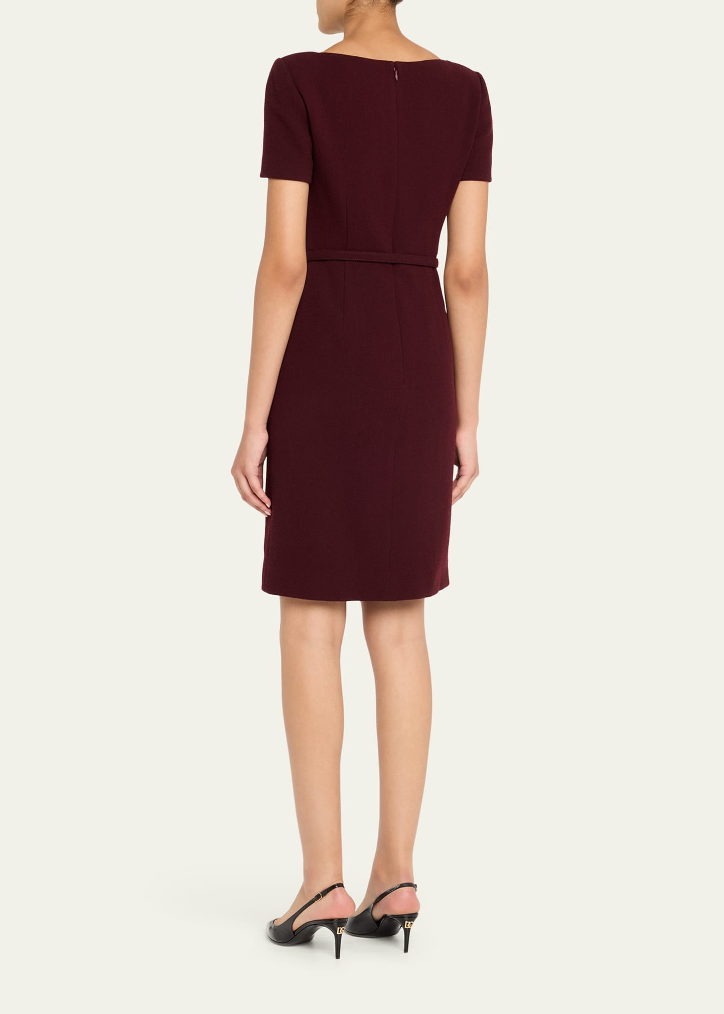 Asymmetric Twist Short-Sleeve Wool Crepe Dress - 3