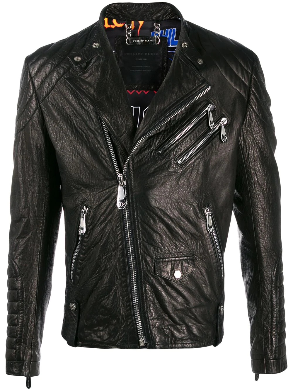 embellished leather biker jacket - 1