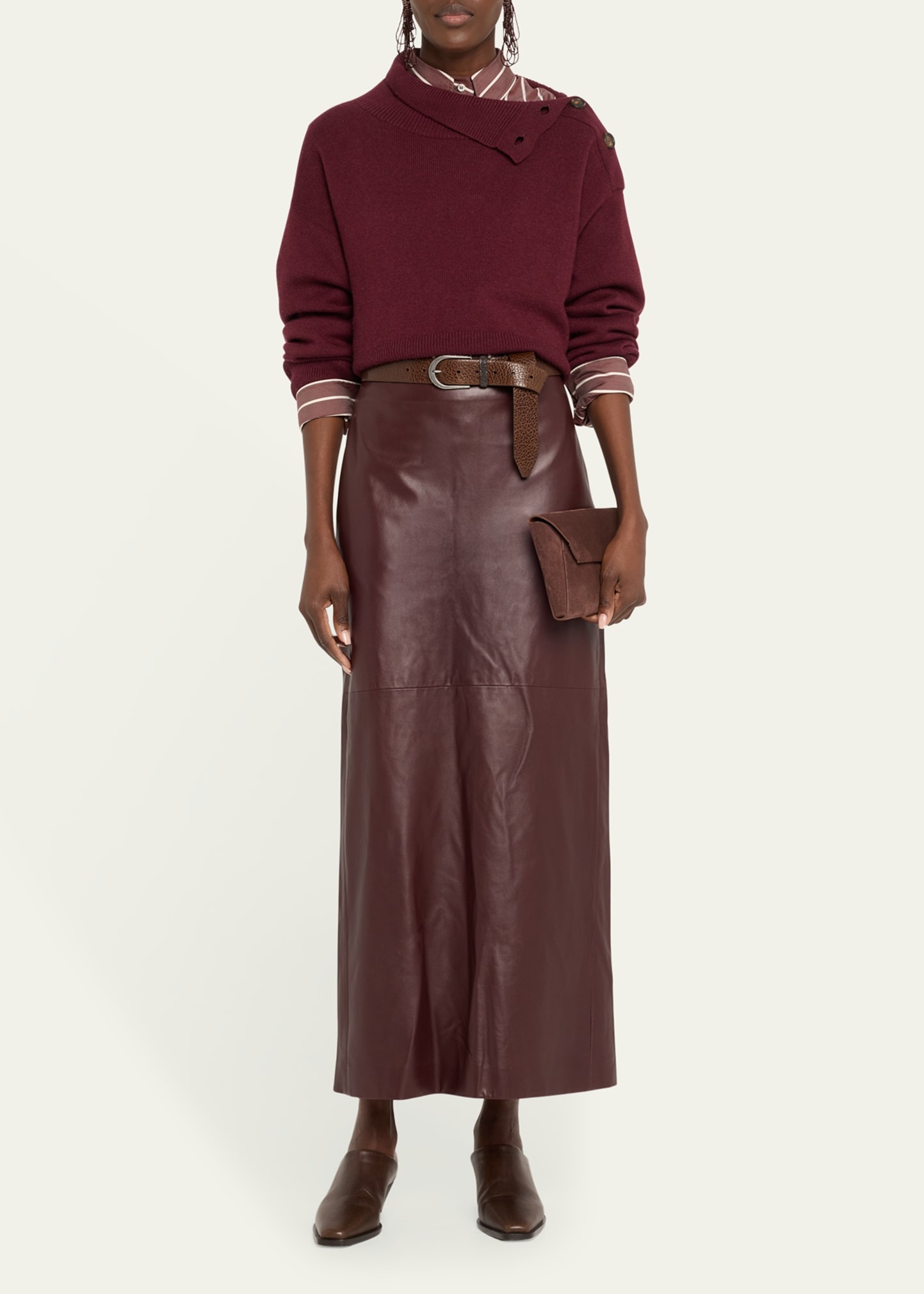 Stretch Nappa Leather Midi Skirt - 2