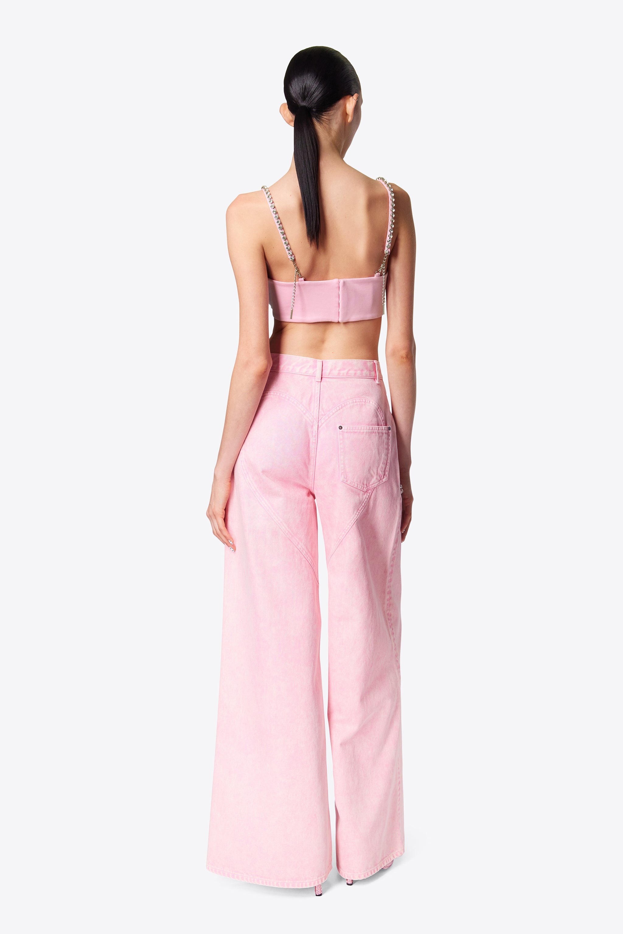 WIDE LEG CRYSTAL SLIT JEAN - 5