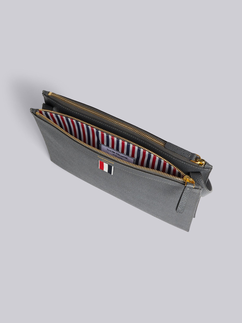 Dark Grey Pebble Grain Leather Double Zip Crossbody Document Holder 5