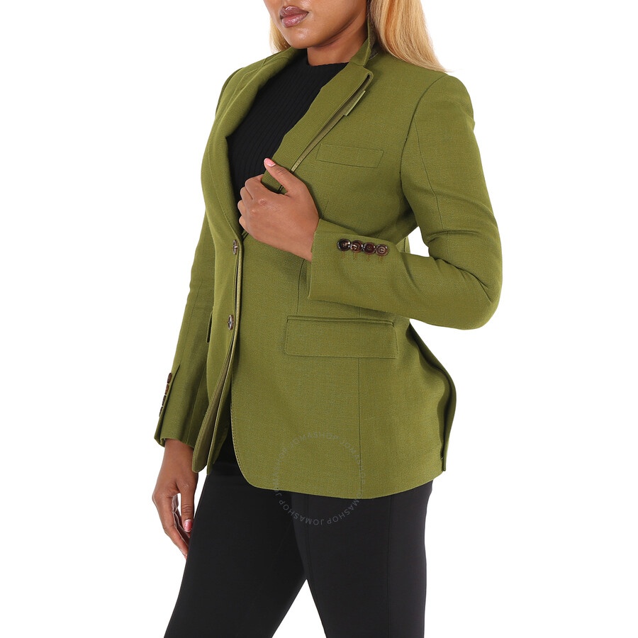 Burberry Ladies Juniper Green Wool Ramie And Silk Satin Tailored Jacket - 4