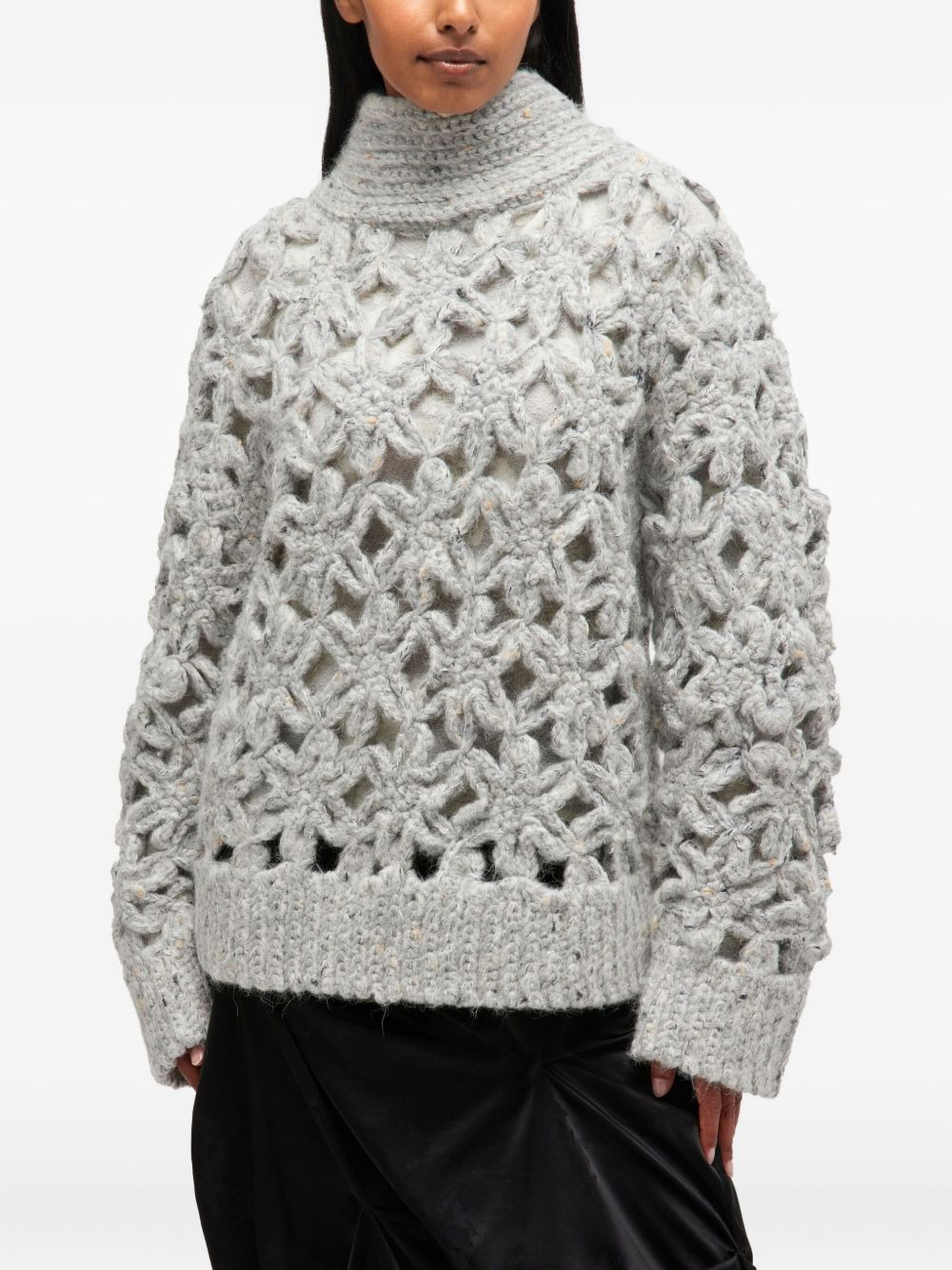 flower crochet alpaca sweater - 3