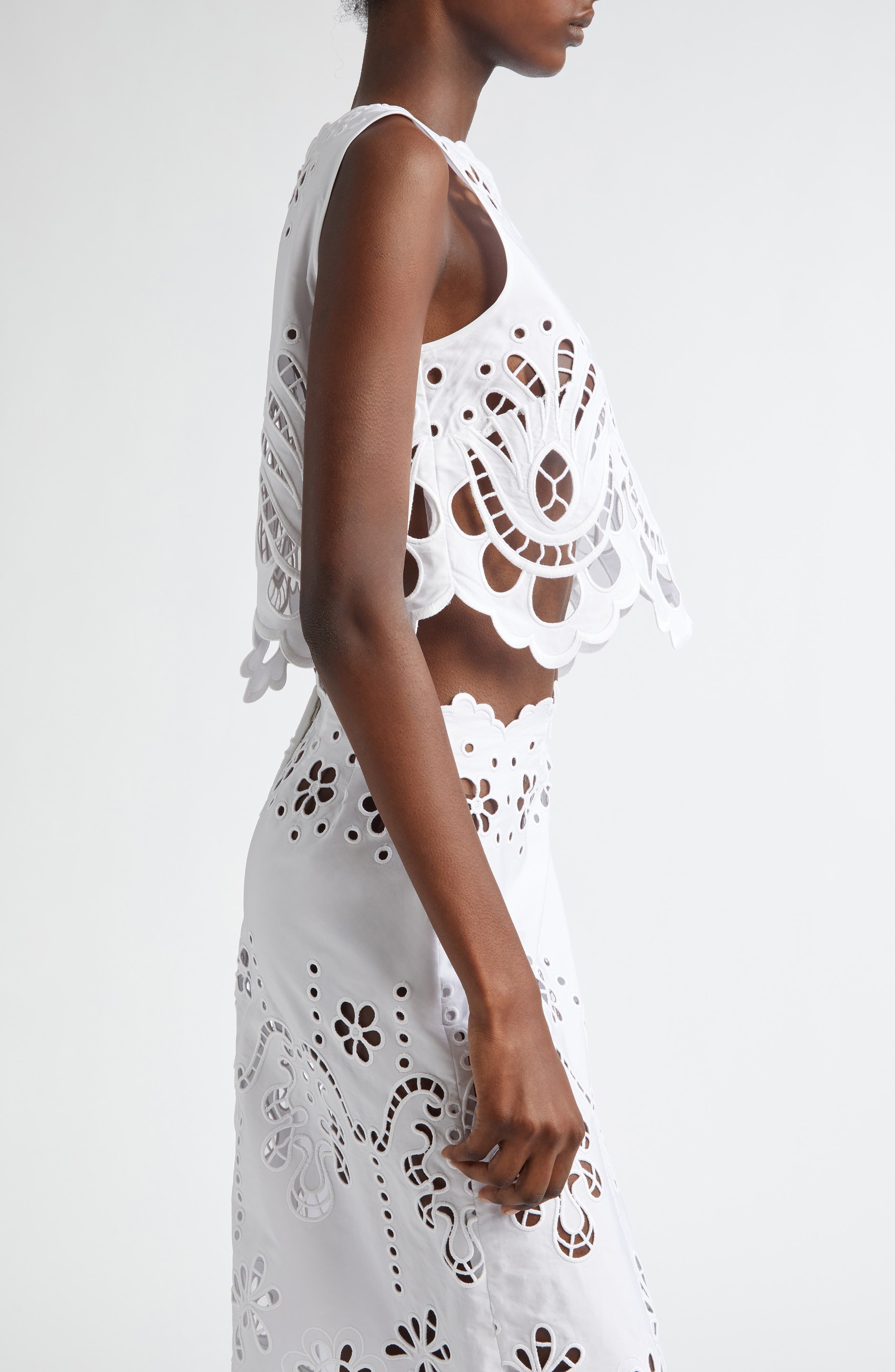 Dolce&Gabbana Embroidered Eyelet Crop Top in Bianco Ottico at Nordstrom - 4