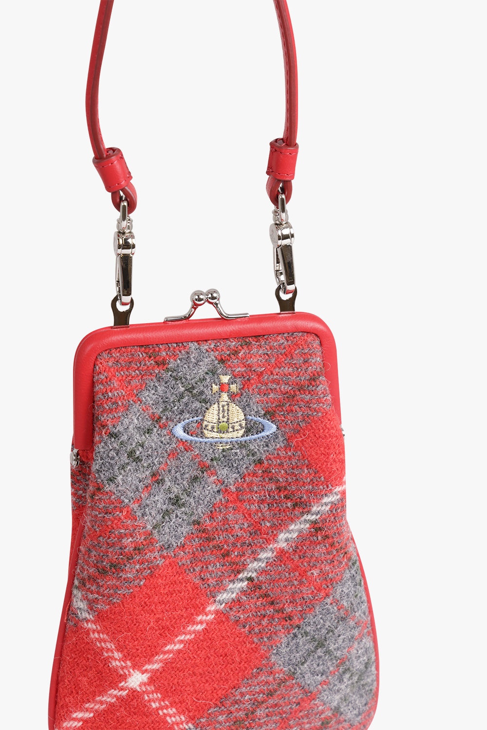 TESSA CHAIN TARTAN VELVET BAG | RED/BLUE - 4