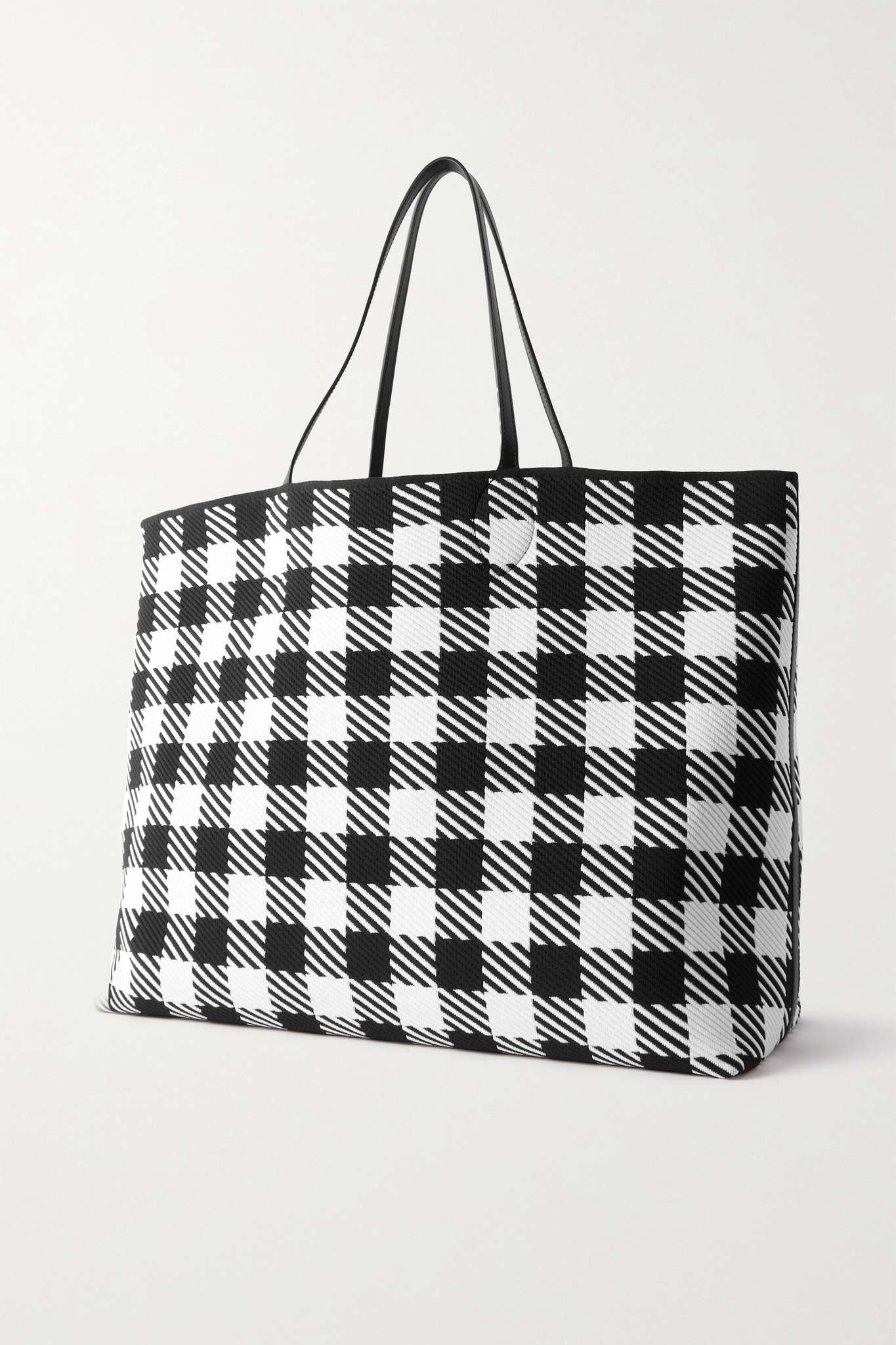 Large leather-trimmed houndstooth jacquard-knit tote - 3