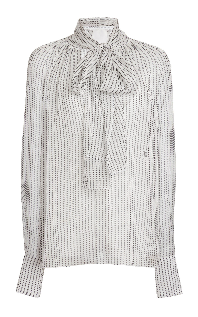 Tie-Neck Silk Chiffon Top ivory 1