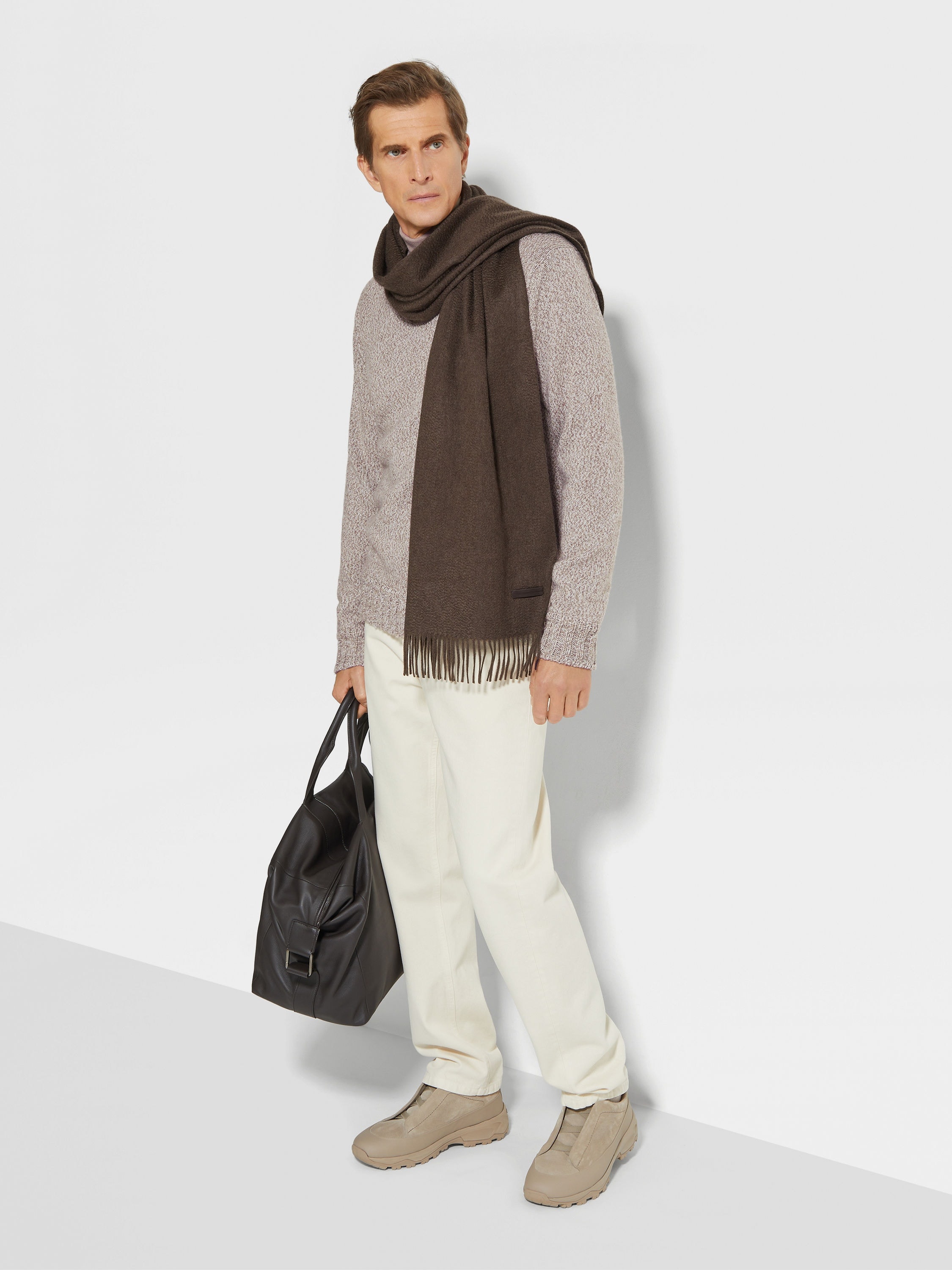 LIGHT TAUPE MÉLANGE OASI CASHMERE CREWNECK - 3