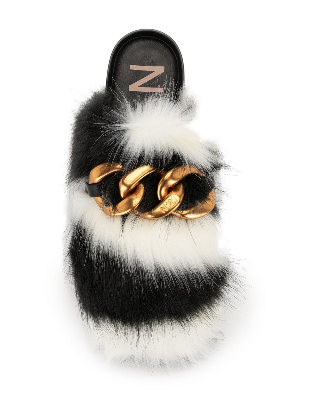 Chunky Chain-Embellished Eco Zebra-Stripe Fur Slides - 4