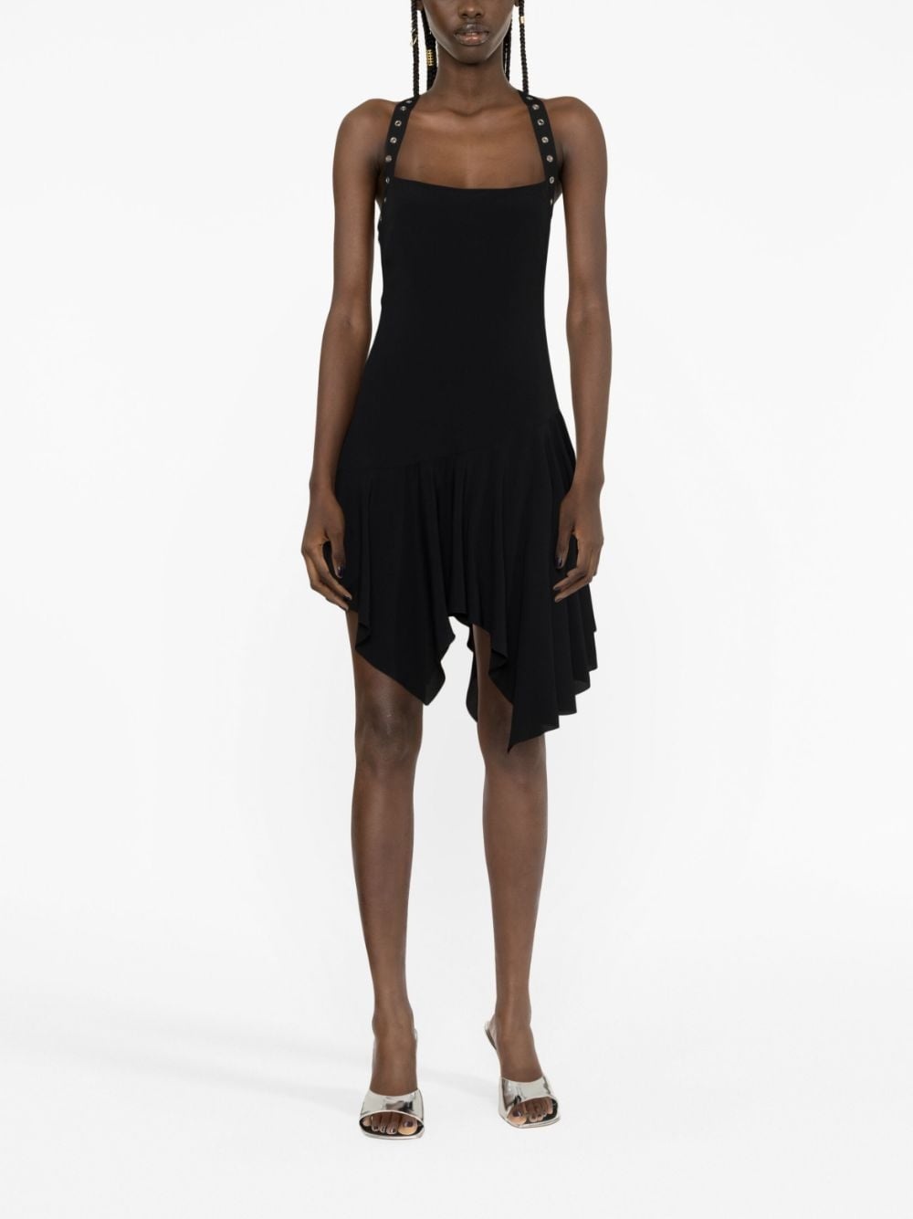 lace-up asymmetric short dress - 2