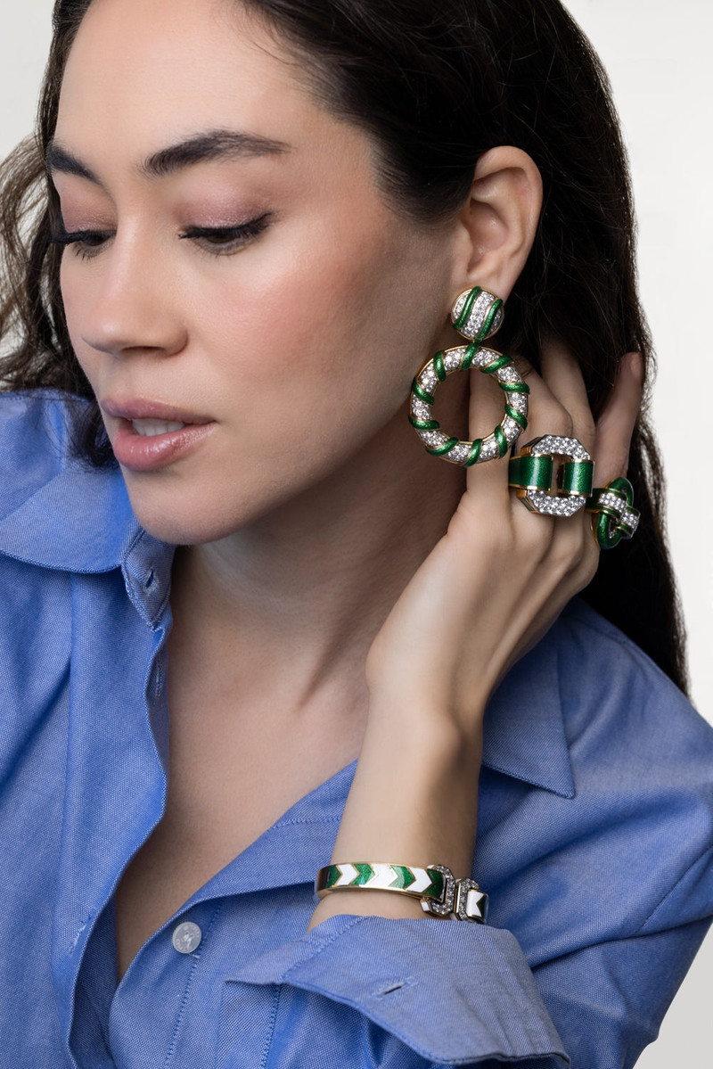 DAVID WEBB Green Candy Stripe Earrings outlook