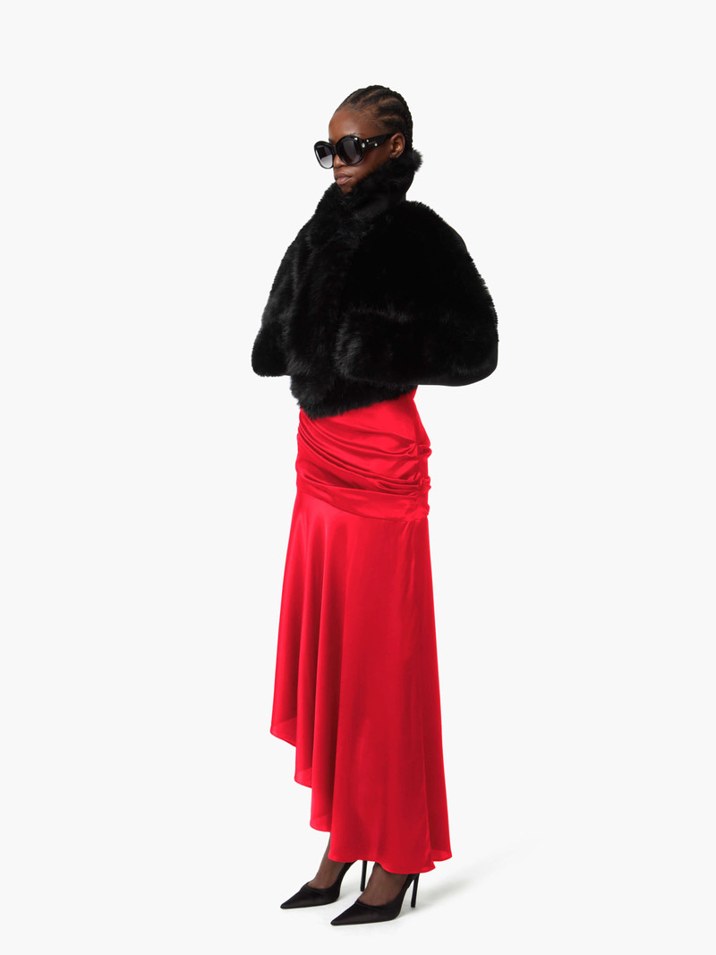 NINA RICCI Red Asymmetric Draped Skirt outlook