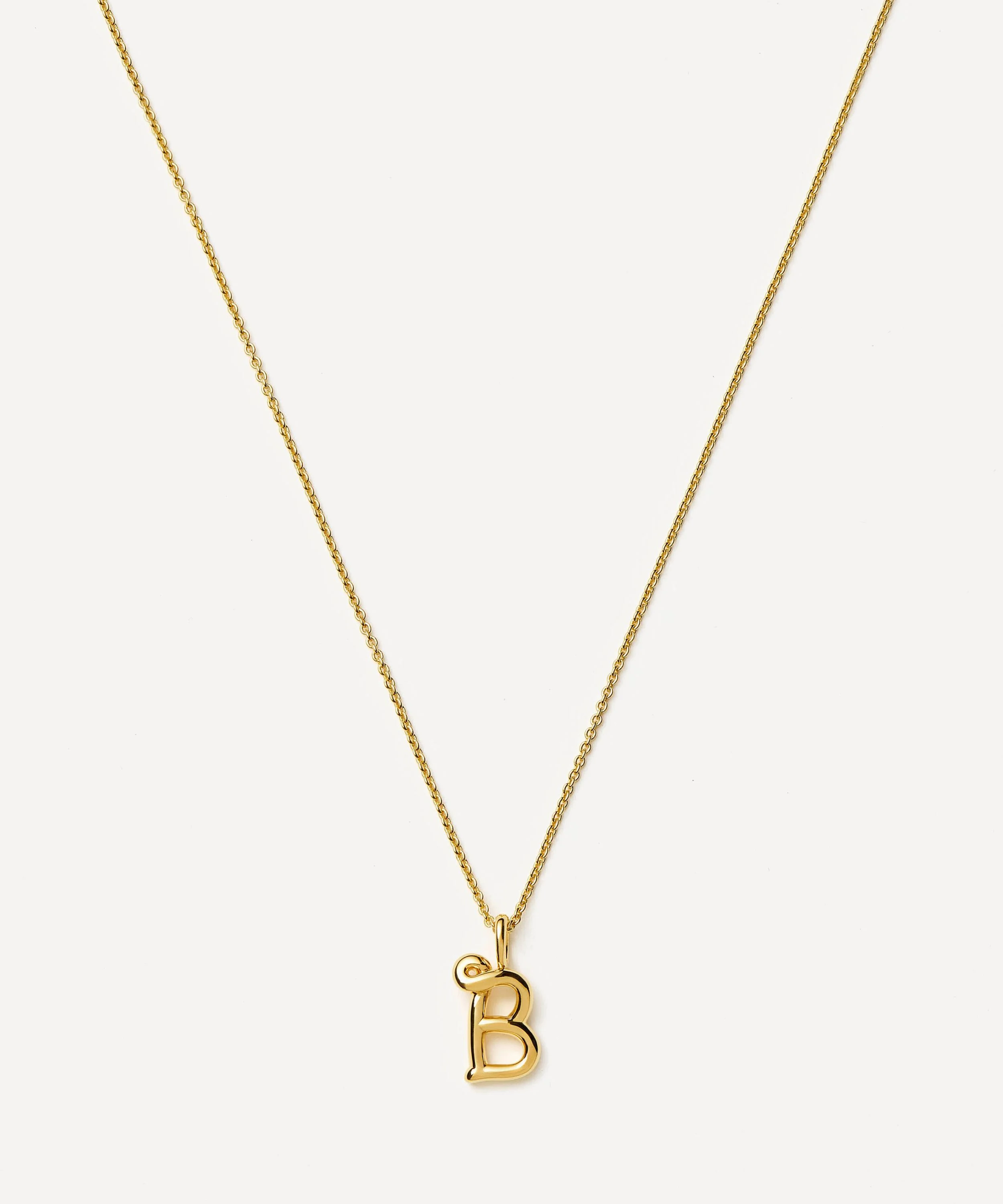 18ct Gold-Plated Vermeil Silver Curly Molten Mini B Initial Pendant Necklace - 1